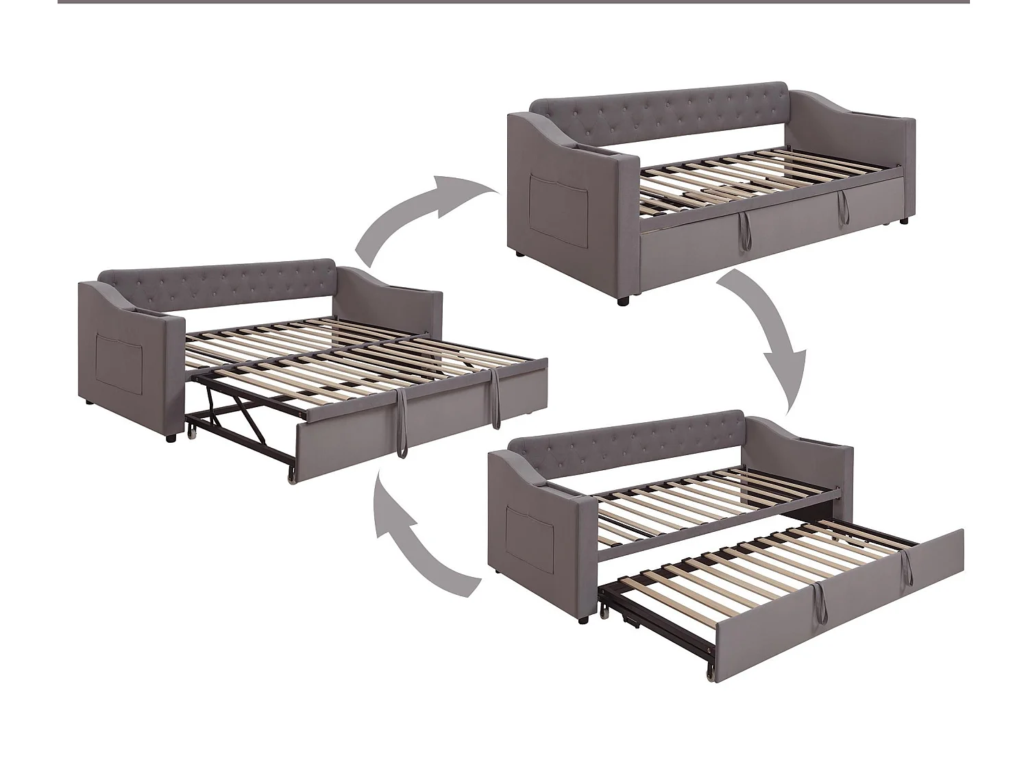 Gepolstertes Schlafsofa 90x190 cm - mit USB-Anschluss - mit Aufbewahrungssack - Veloursstoff - dunkelgrau