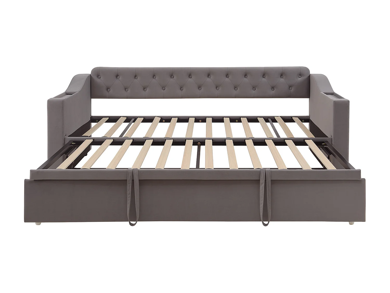 Gepolstertes Schlafsofa 90x190 cm - mit USB-Anschluss - mit Aufbewahrungssack - Veloursstoff - dunkelgrau