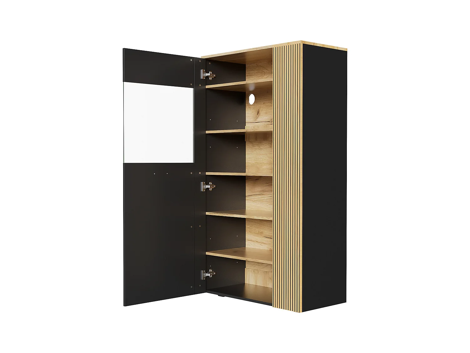 Witryna 80x40x146cm - z oświetleniem LED - z 1 drzwiami - Regulowane półki - Płyty wiórowe - Czarny + naturalny