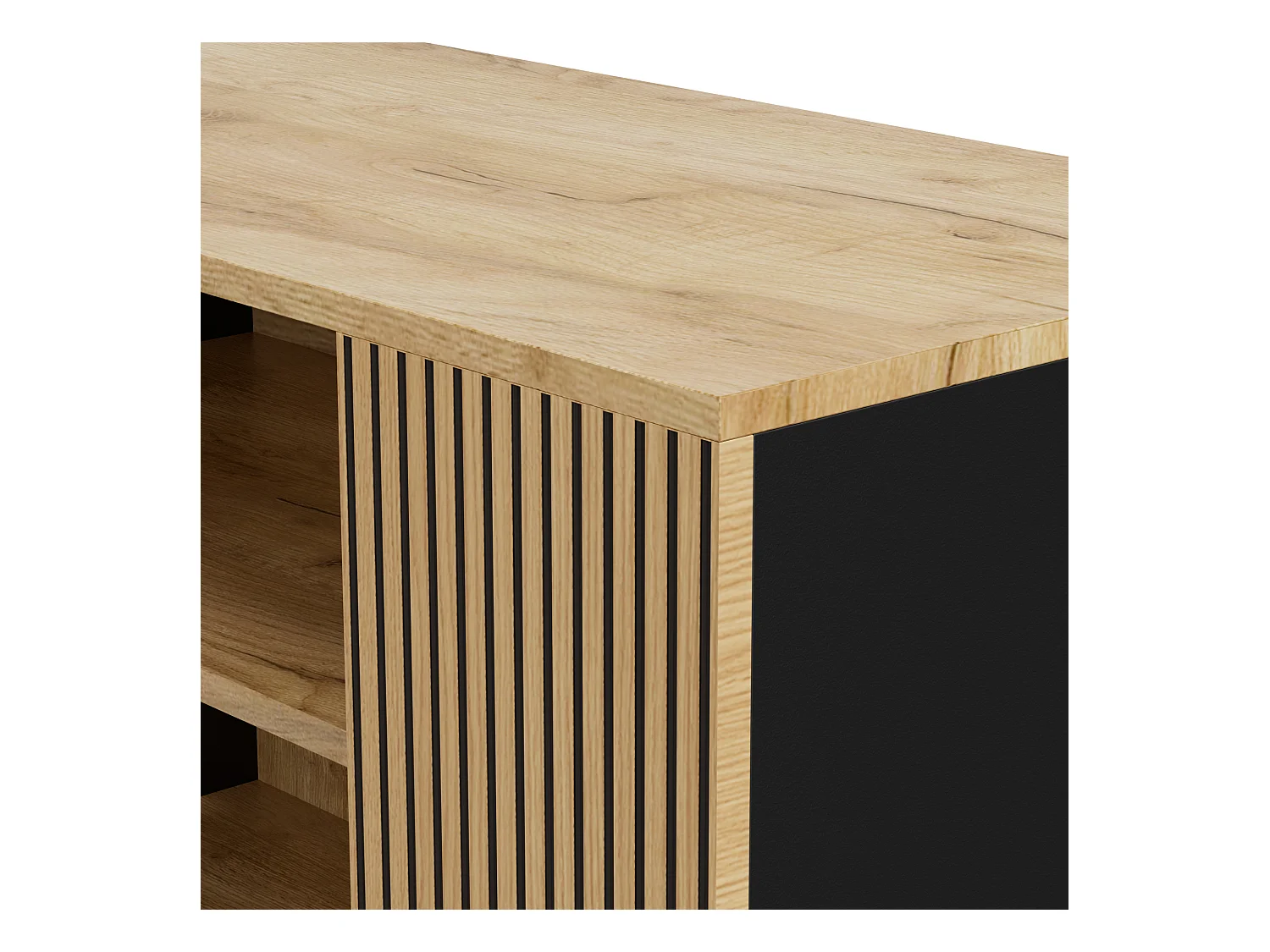 Witryna 80x40x146cm - z oświetleniem LED - z 1 drzwiami - Regulowane półki - Płyty wiórowe - Czarny + naturalny