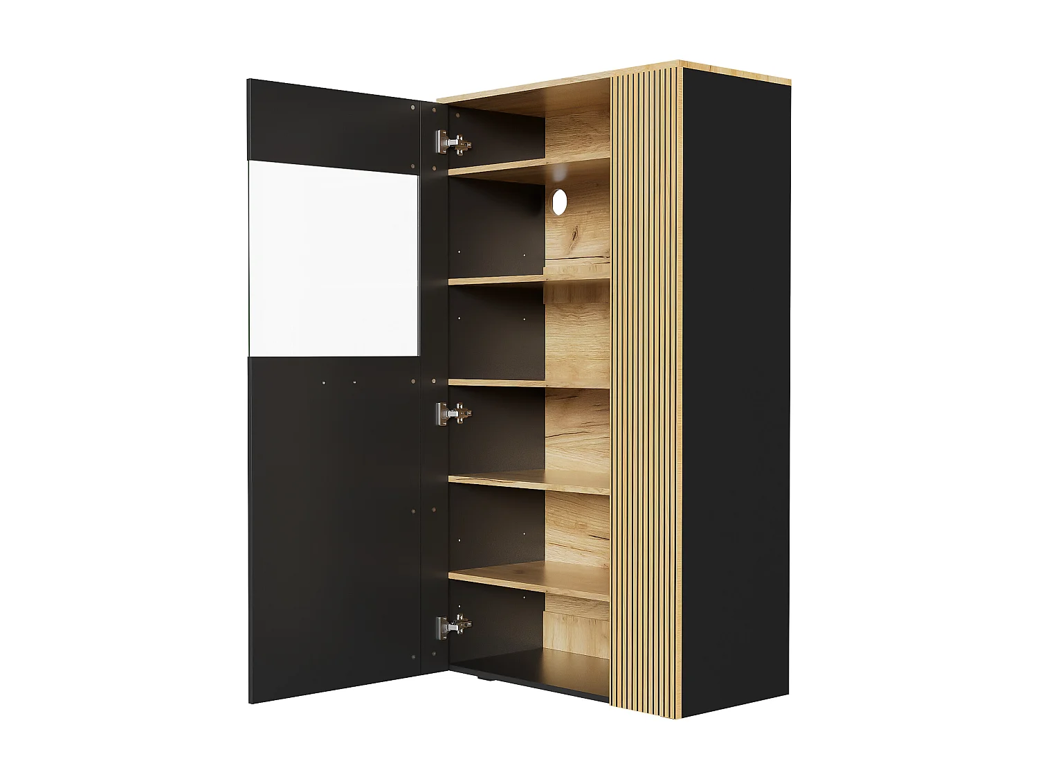 Vitrine 80x40x146cm - avec éclairage LED - avec 1 porte - Étagères réglables - Panneaux de particules - Noir + naturel