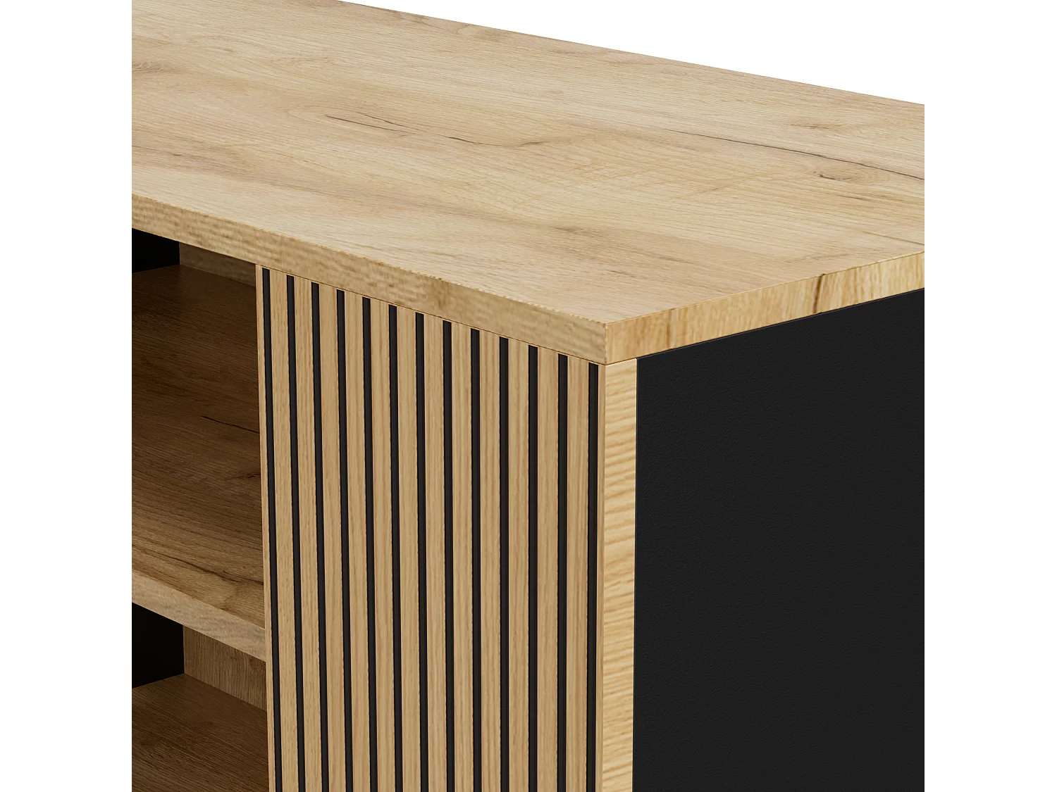 Vitrine 80x40x146cm - avec éclairage LED - avec 1 porte - Étagères réglables - Panneaux de particules - Noir + naturel