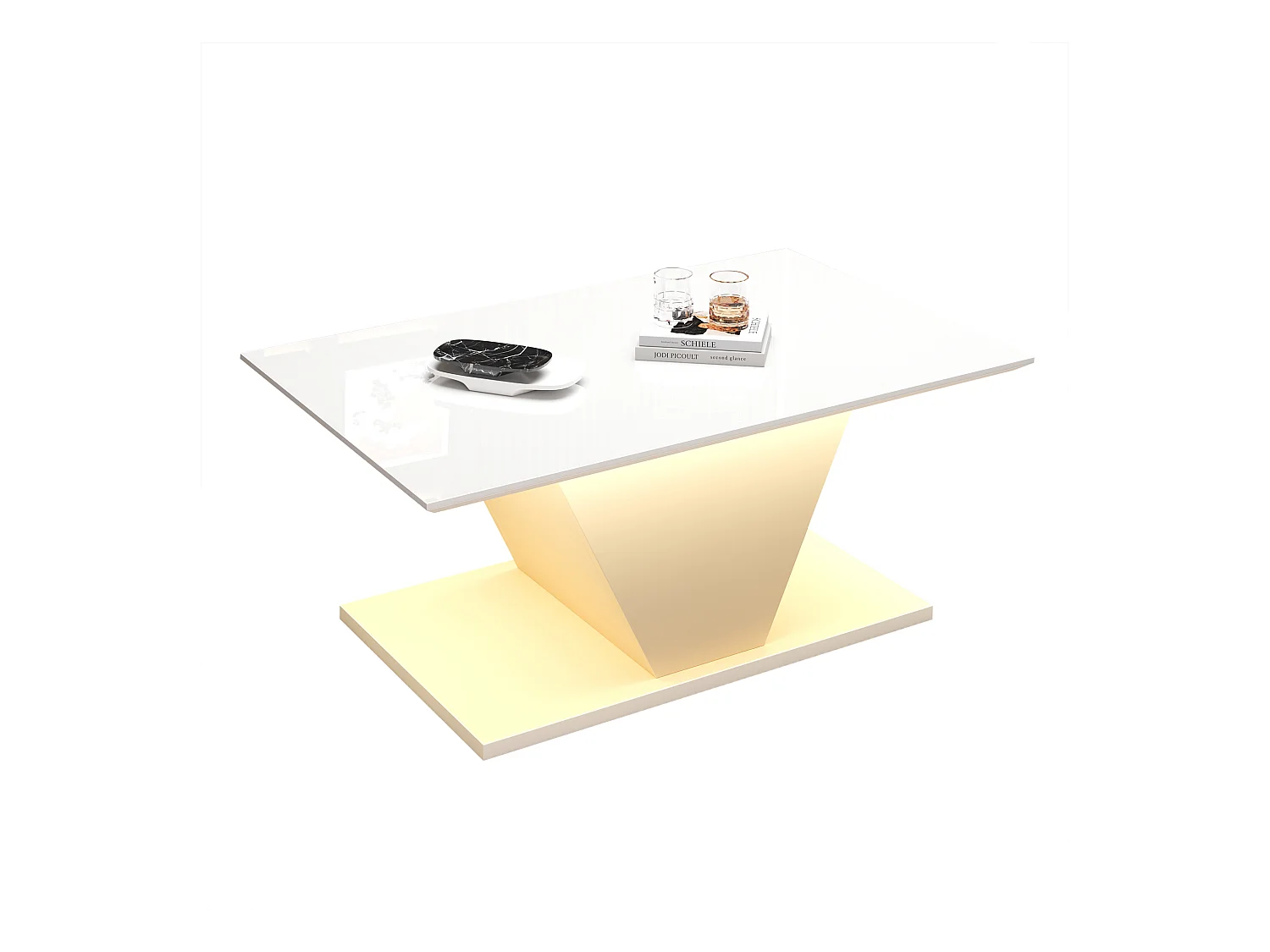 Table basse 100x50x46 cm - avec éclairage LED - finition brillante - panneau de particules - Blanc