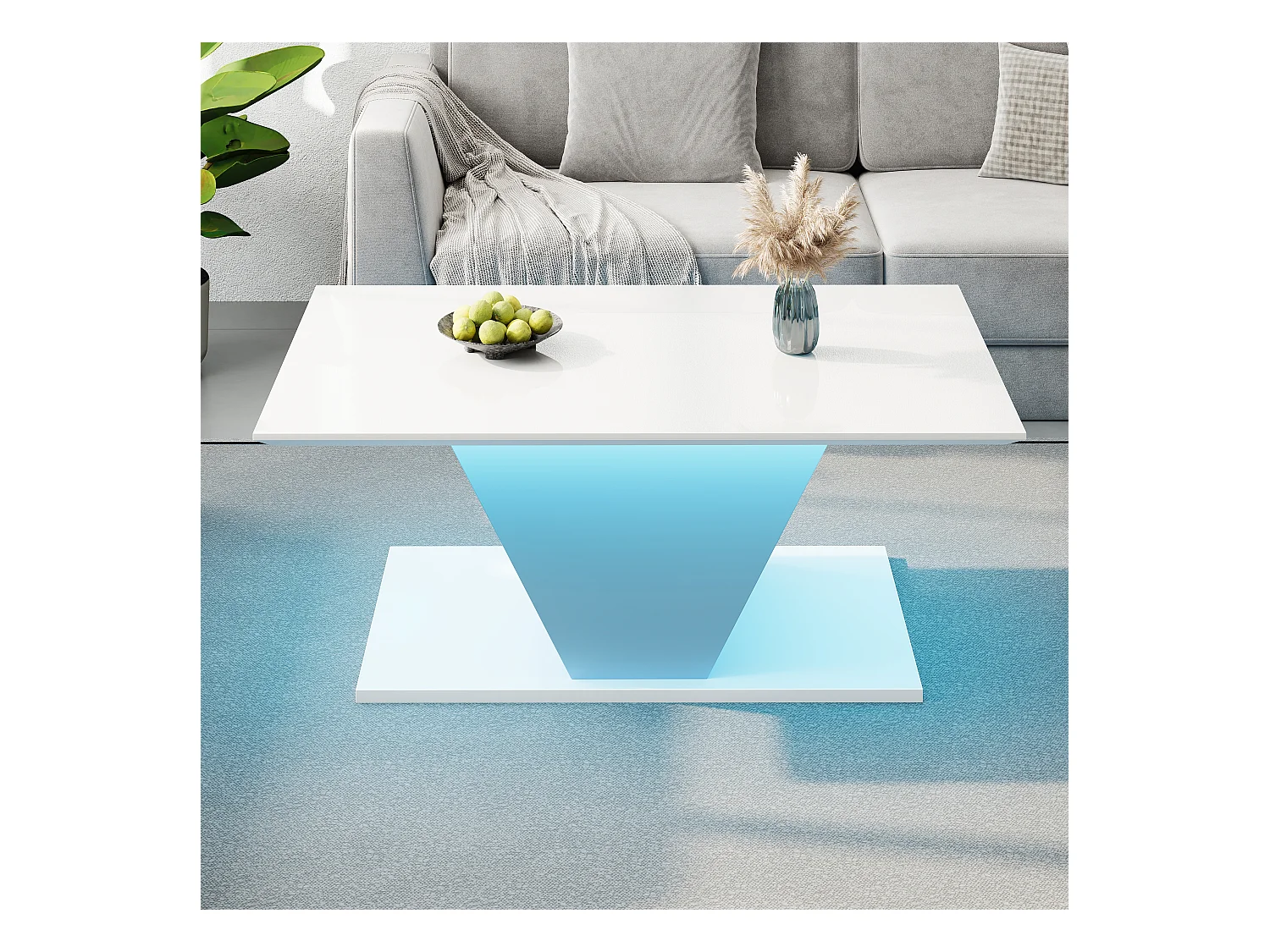 Couchtisch 100x50x46 cm - mit LED-Beleuchtung - Hochglanzfinish - Spanplatte - Weiß