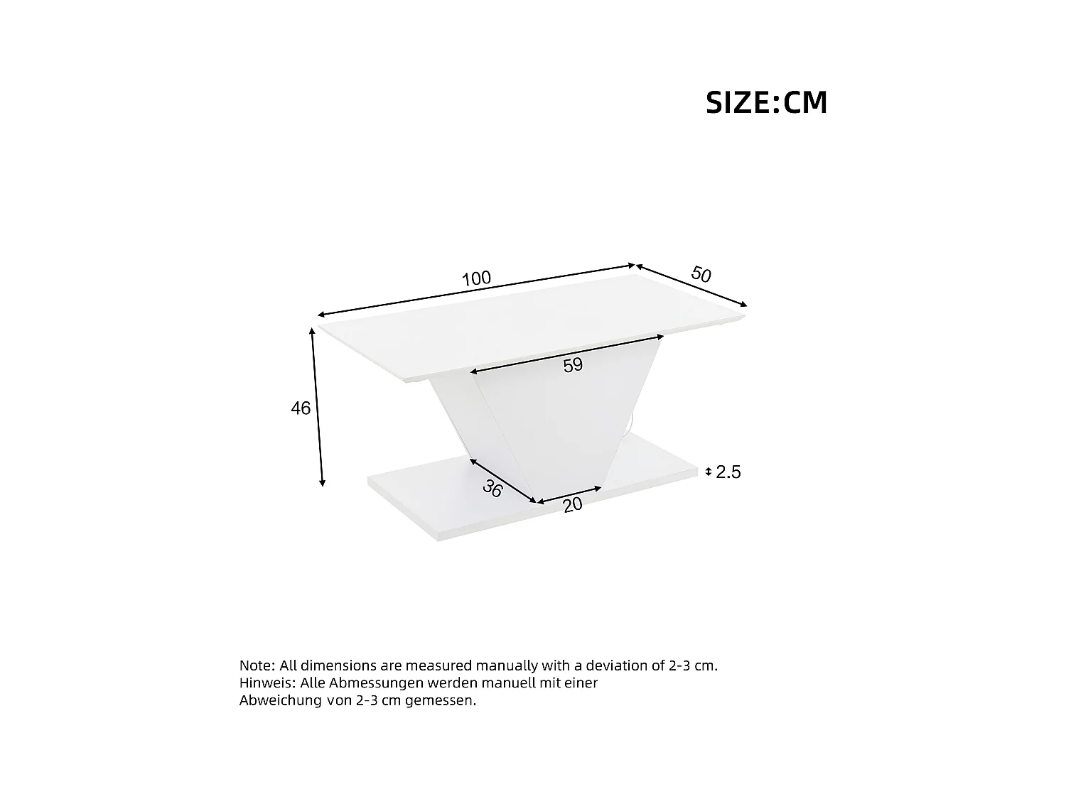 Couchtisch 100x50x46 cm - mit LED-Beleuchtung - Hochglanzfinish - Spanplatte - Weiß