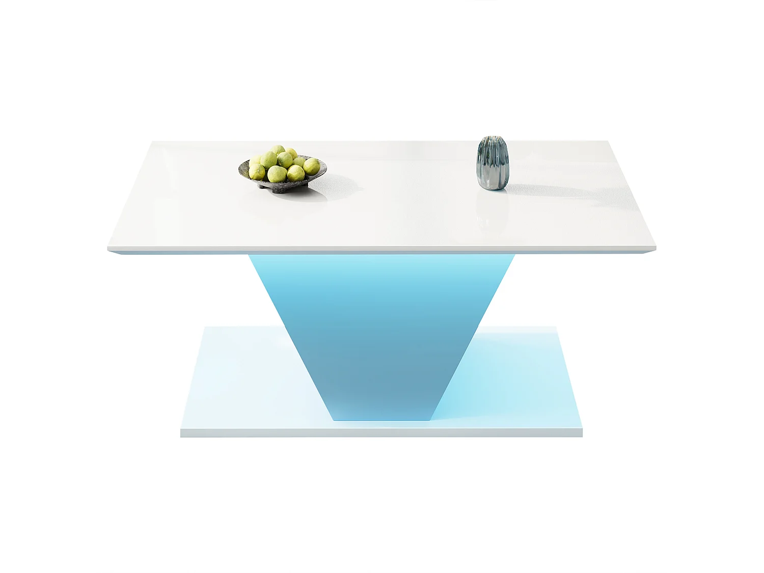 Table basse 100x50x46 cm - avec éclairage LED - finition brillante - panneau de particules - Blanc