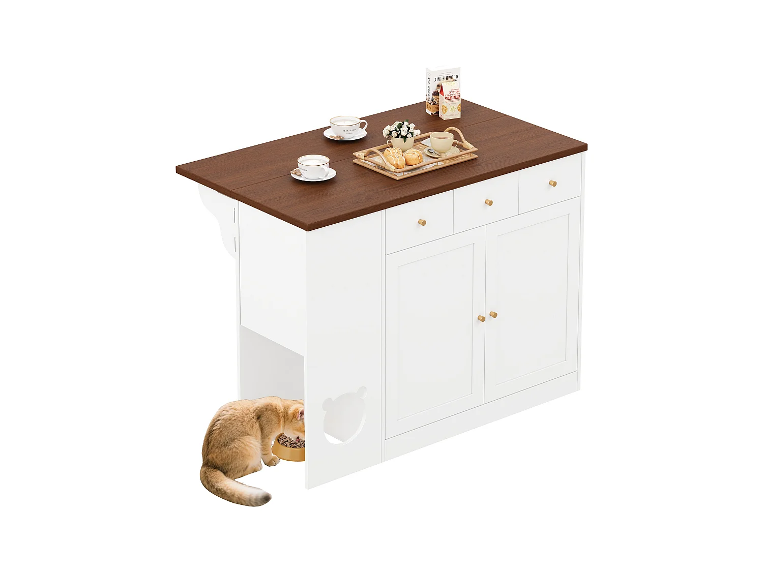 Set aus 2 Kinderkleiderschränken 160x50x200 cm - mit Kleiderstangen - mit Katzenbetten - 4 Türen - weiß + natur