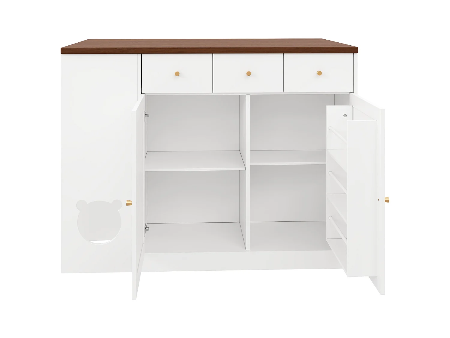 Set aus 2 Kinderkleiderschränken 160x50x200 cm - mit Kleiderstangen - mit Katzenbetten - 4 Türen - weiß + natur