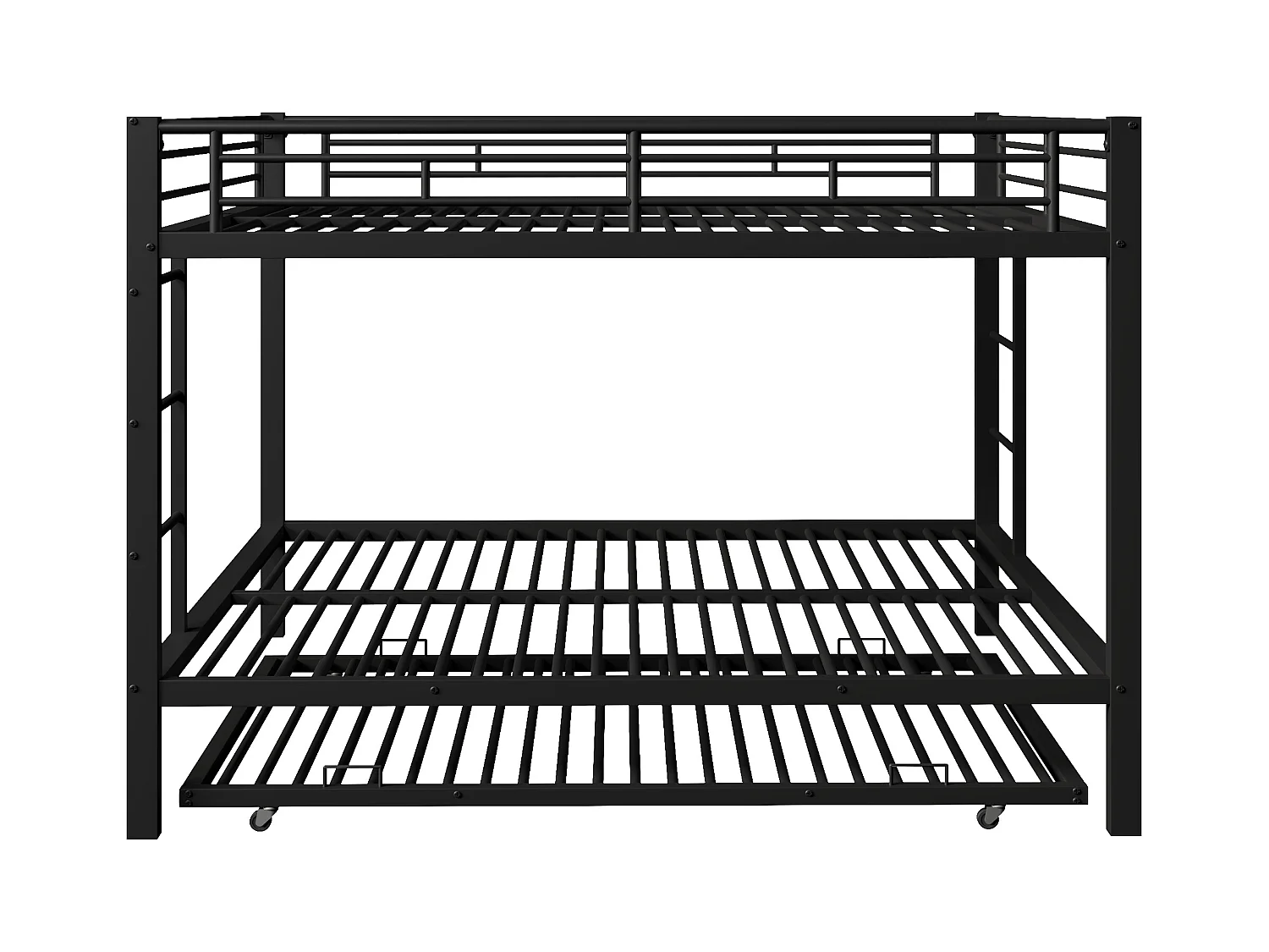 Lit superposé 140x200 cm - avec lit gigogne - Barrières hautes - noir (matelas non inclus)