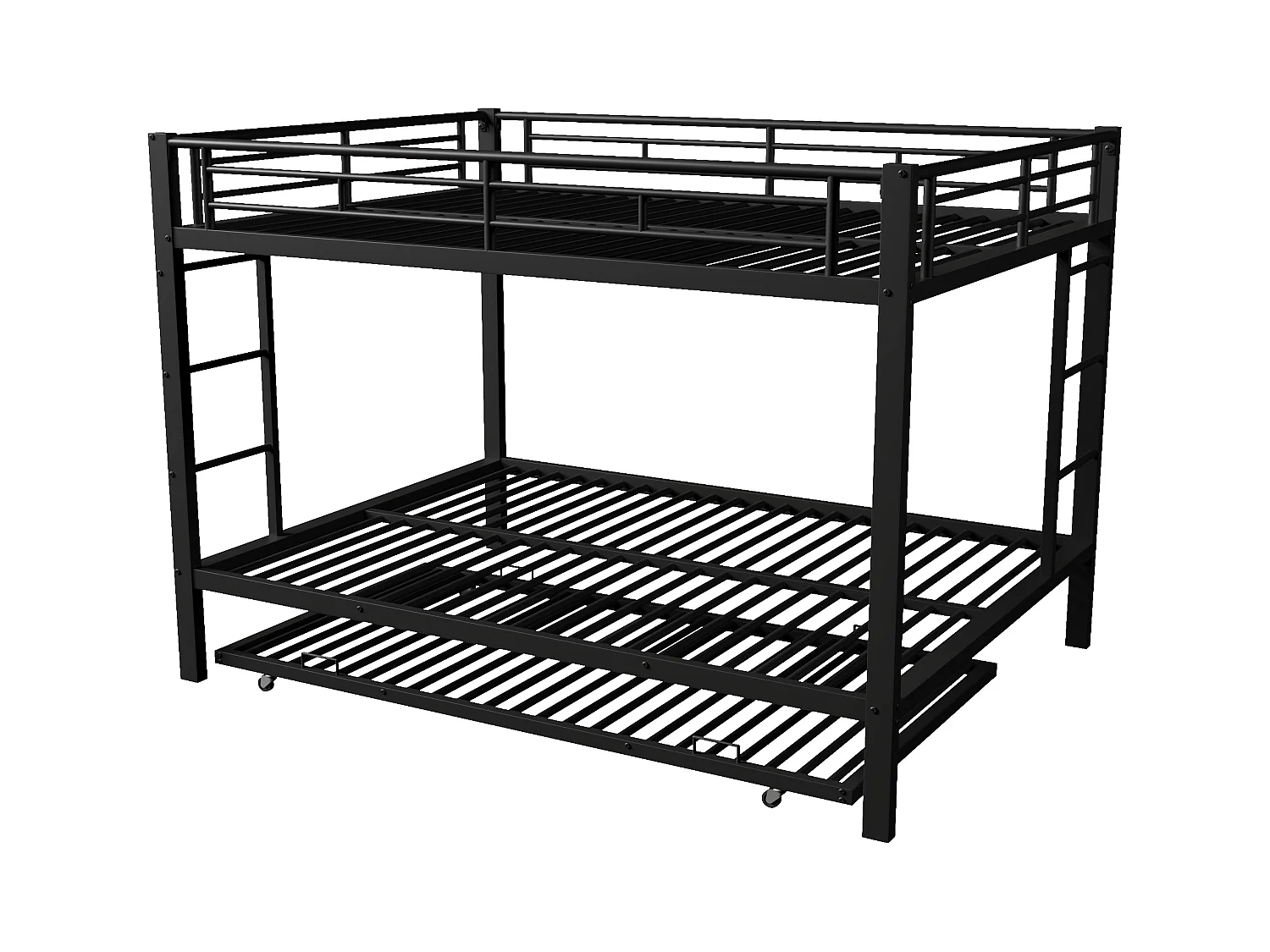 Lit superposé 140x200 cm - avec lit gigogne - Barrières hautes - noir (matelas non inclus)