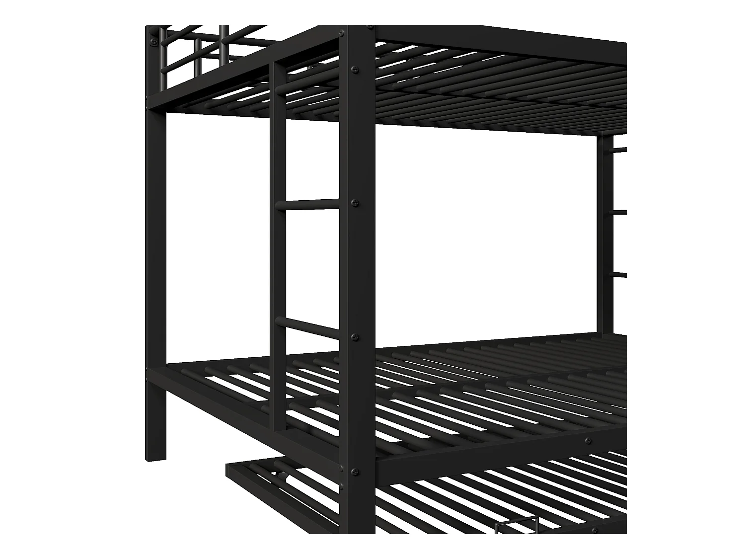 Lit superposé 140x200 cm - avec lit gigogne - Barrières hautes - noir (matelas non inclus)