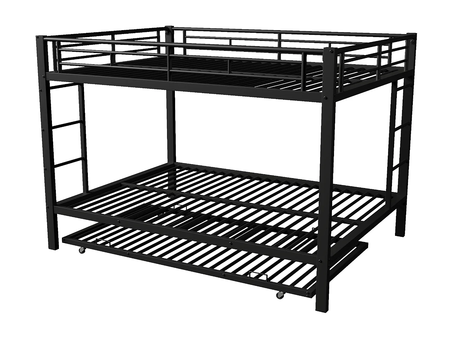 Lit superposé 140x200 cm - avec lit gigogne - Barrières hautes - noir (matelas non inclus)