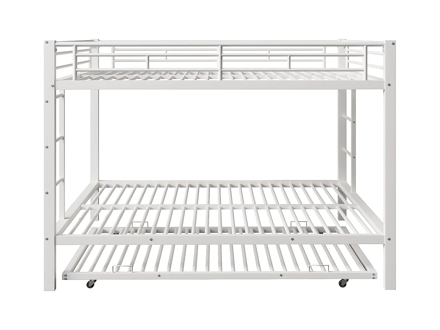 Lit superposé 140x200 cm - avec lit gigogne - Barrières hautes - blanc (matelas non inclus)