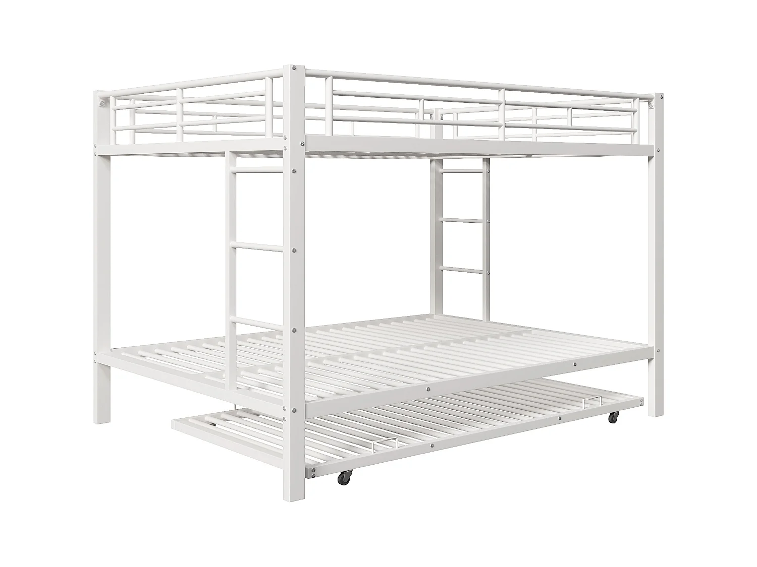 Lit superposé 140x200 cm - avec lit gigogne - Barrières hautes - blanc (matelas non inclus)