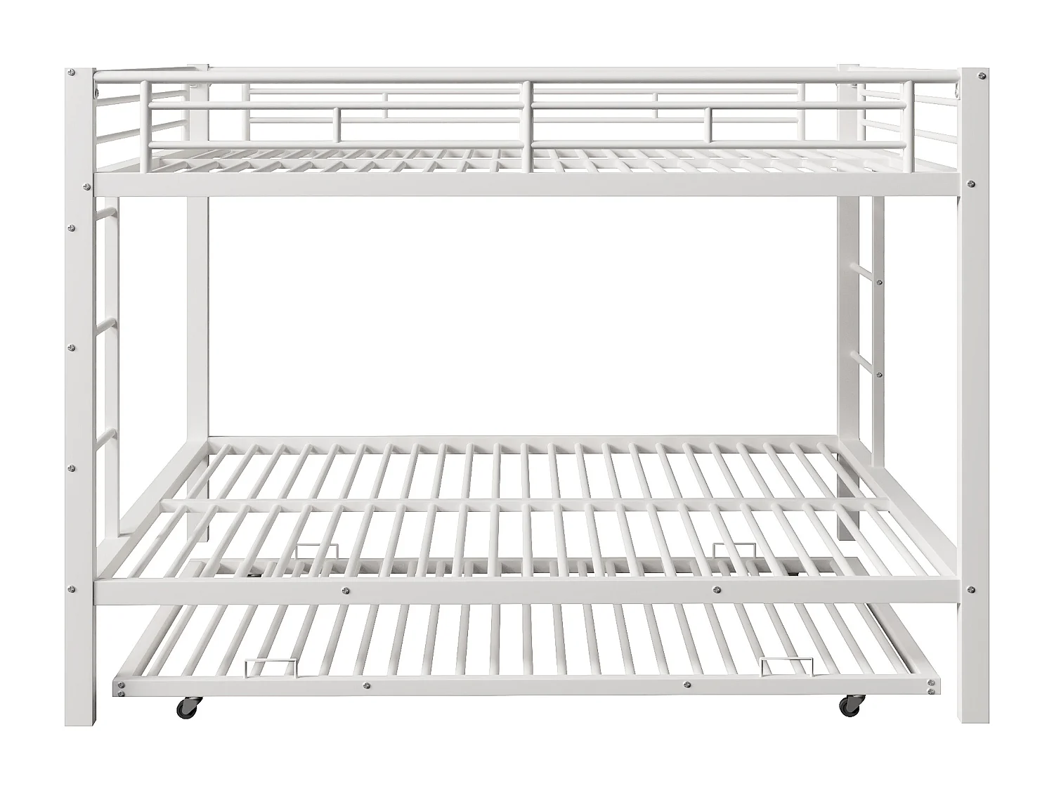 Lit superposé 140x200 cm - avec lit gigogne - Barrières hautes - blanc (matelas non inclus)