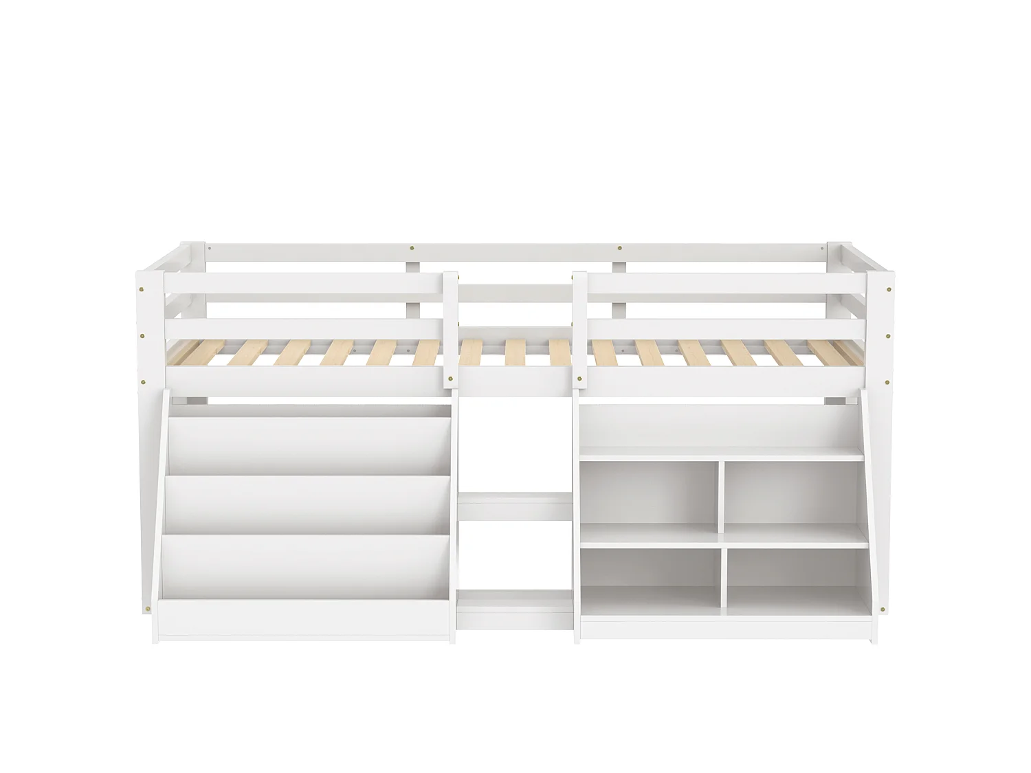 Letto per bambini 90x200 cm - con illuminazione LED - con ripiano di riporre - con barriere + scala - bianco​ (materasso non incluso)