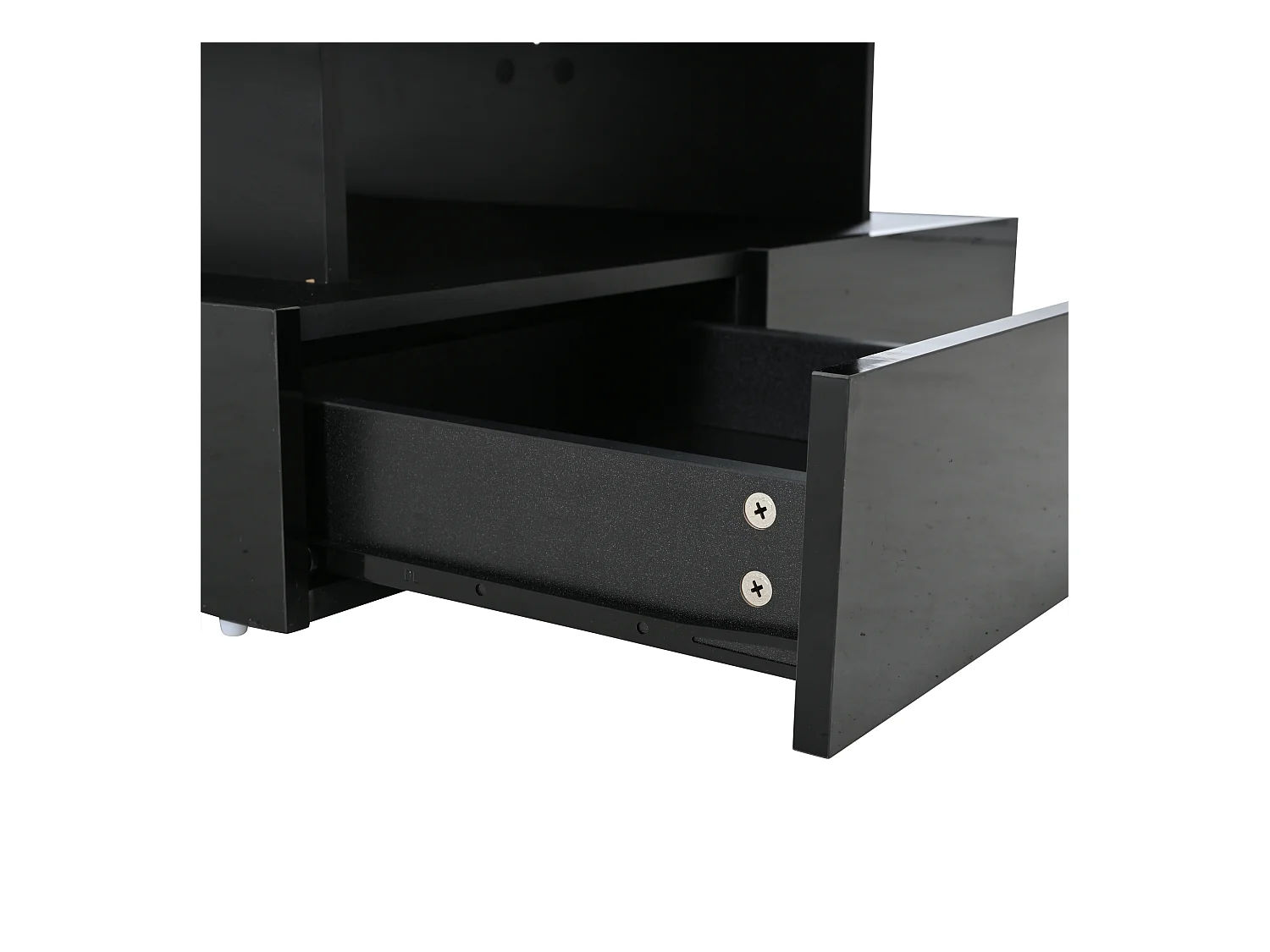 Verstelbare salontafel 80x80x45 cm - 2 lades - met LED - Glanzende afwerking - Gehard glas - Zwart