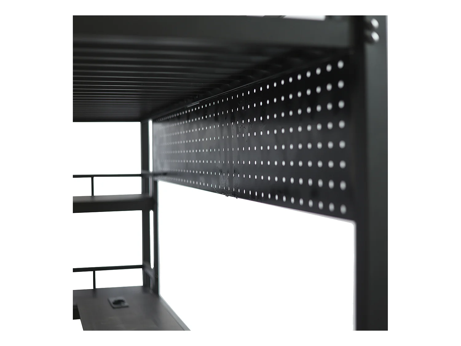 Mezzanine bed 140x200 cm - met bureau en opbergplank - met oplaadpoort - met ladder - Metaal + spaanplaat - Zwart