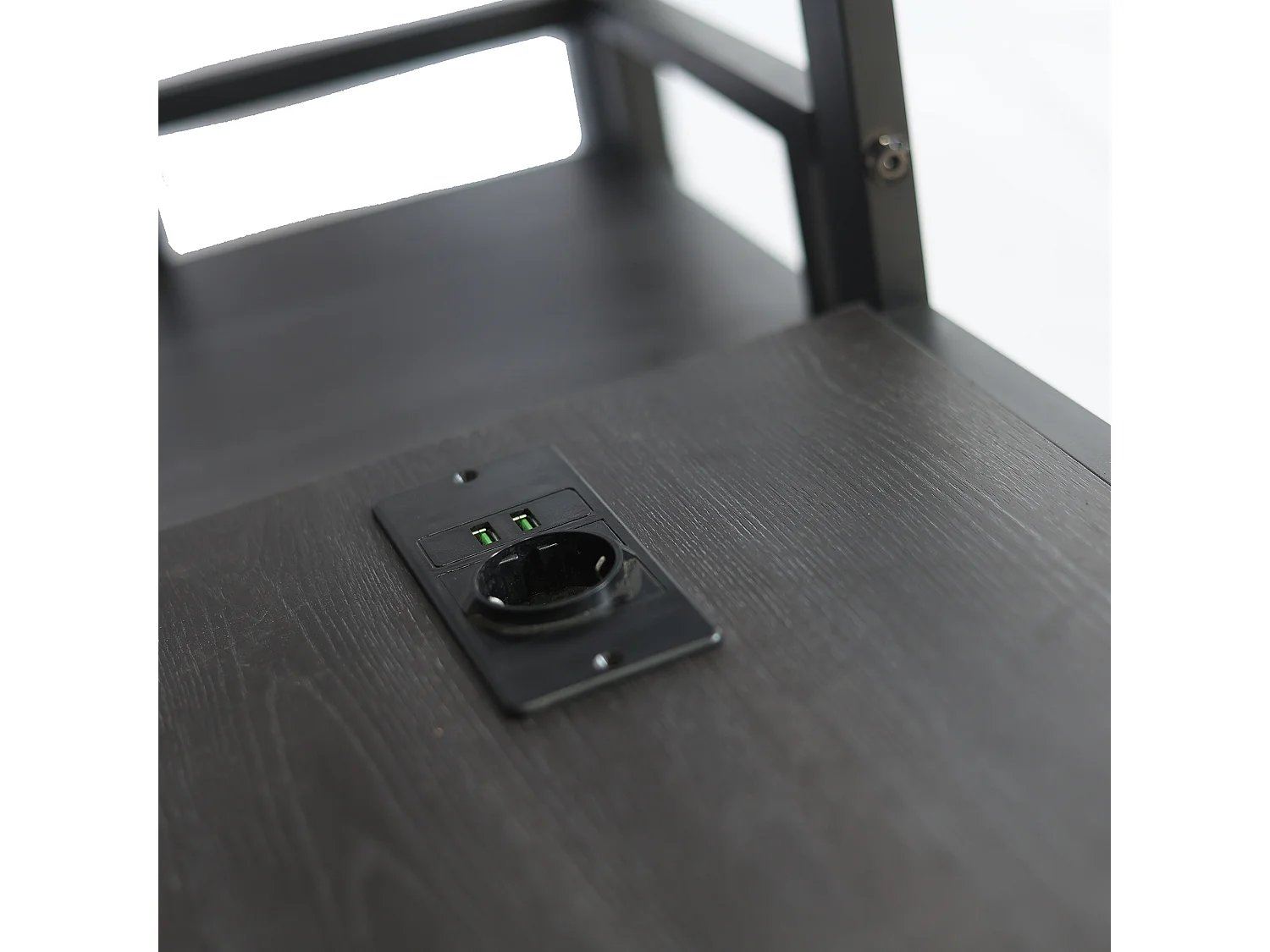 Lit mezzanine 140x200 cm - avec bureau et étagère de rangement - avec port de charge - avec échelle - Métal + panneaux de particules - Noir