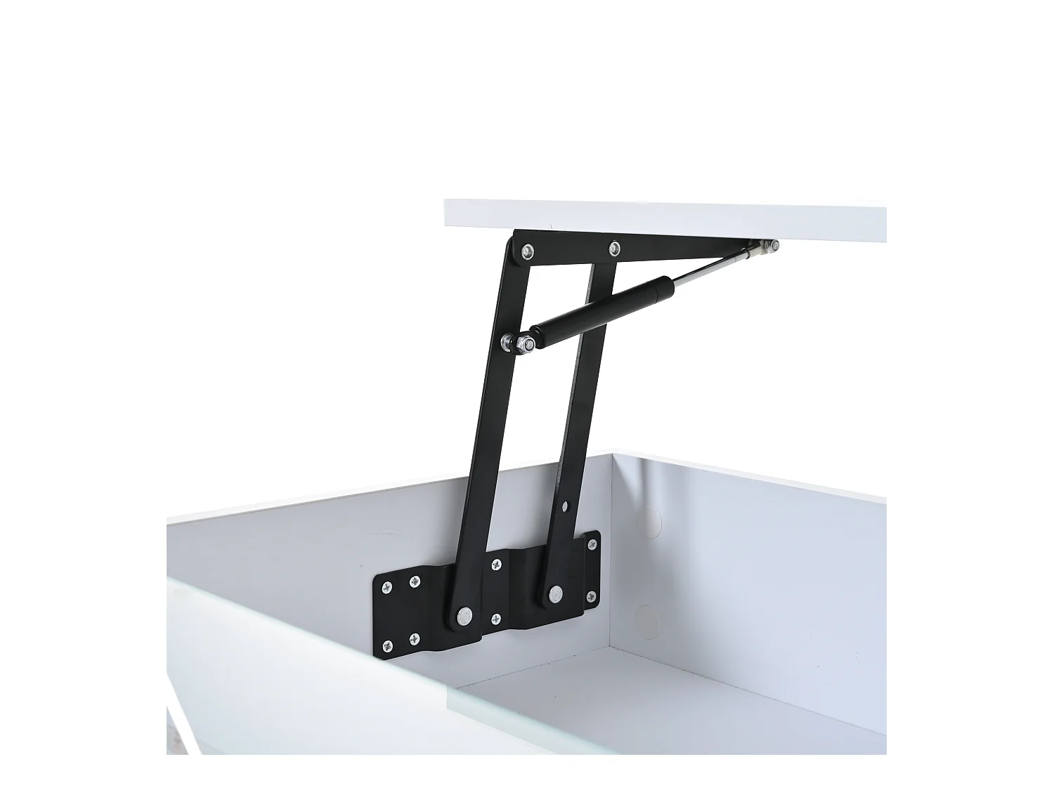 Mesa de centro elevatória 80x80x45 cm - 2 gavetas - com LED - Acabamento brilhante - Vidro temperado - Branco