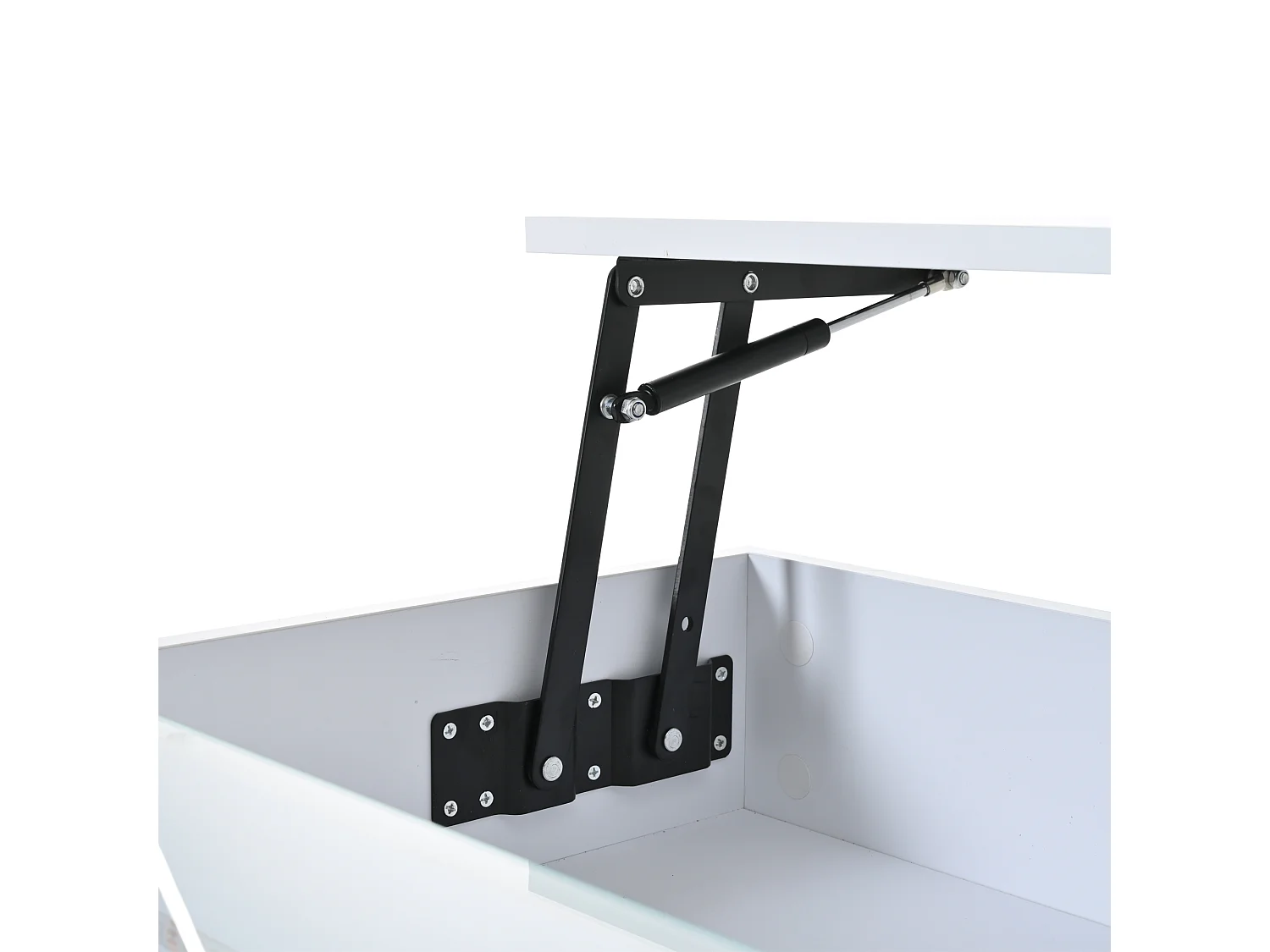 Höhenverstellbarer Couchtisch 80x80x45 cm - 2 Schubladen - mit LED - Hochglanzfinish - Sicherheitsglas - Weiß