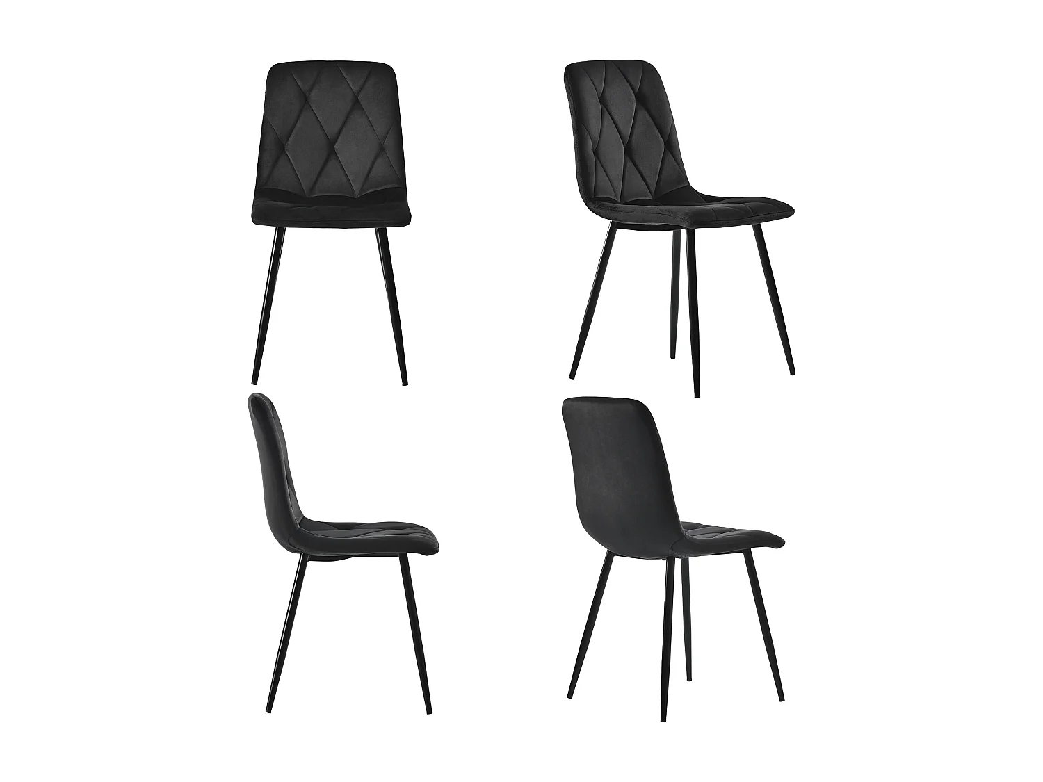 Lot de 4 chaises de salle à manger en velours noir avec dossier rembourré, pieds en métal