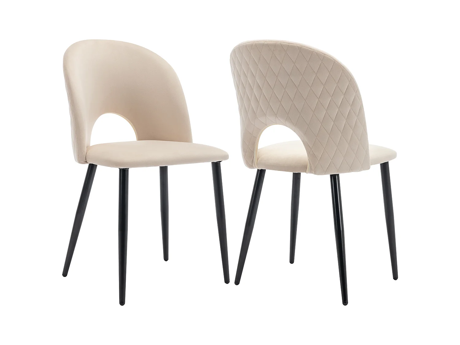 Lot de 2 chaises de salle à manger en velours beige avec dossier et pieds réglables