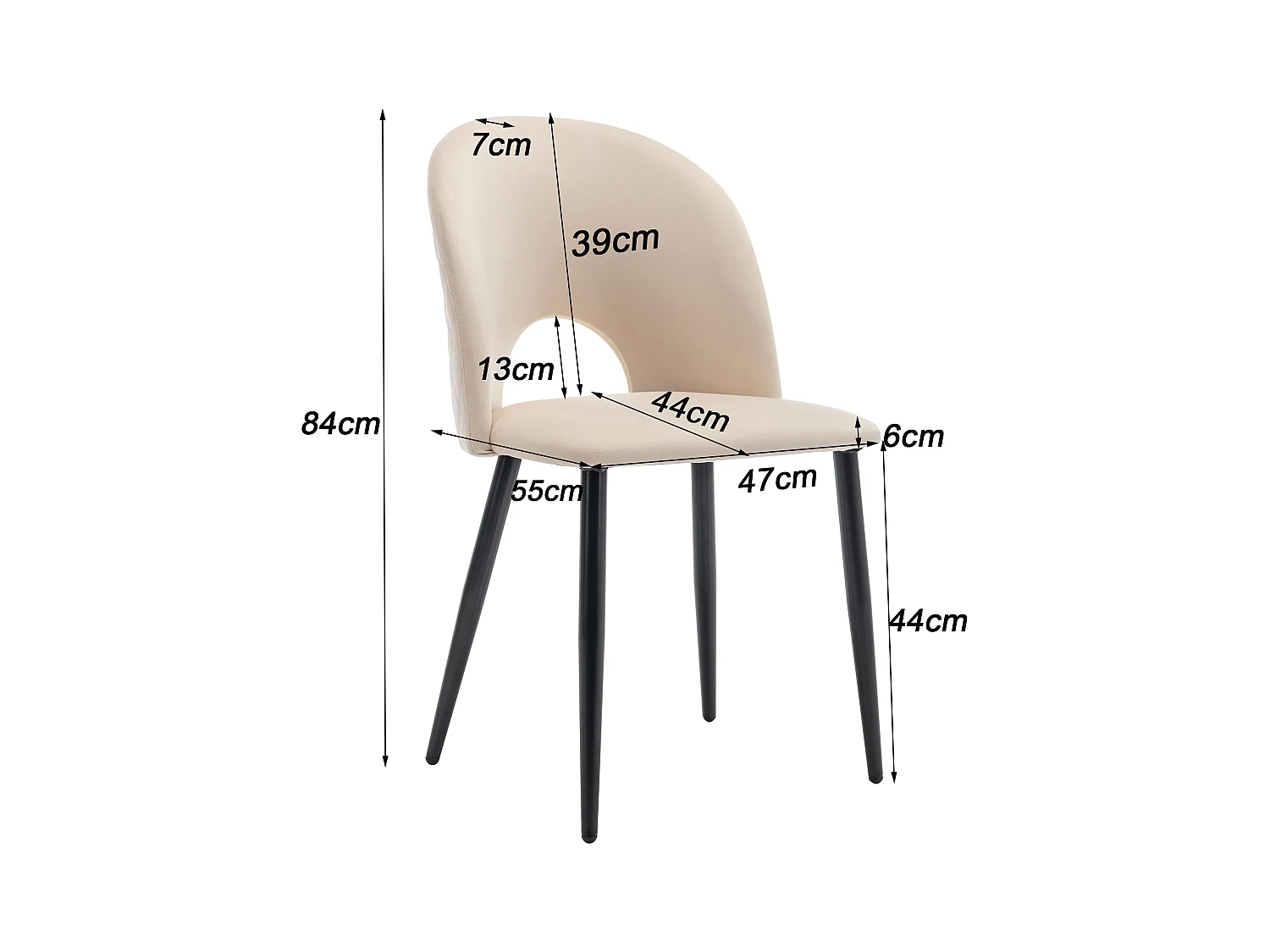 Lot de 2 chaises de salle à manger en velours beige avec dossier et pieds réglables