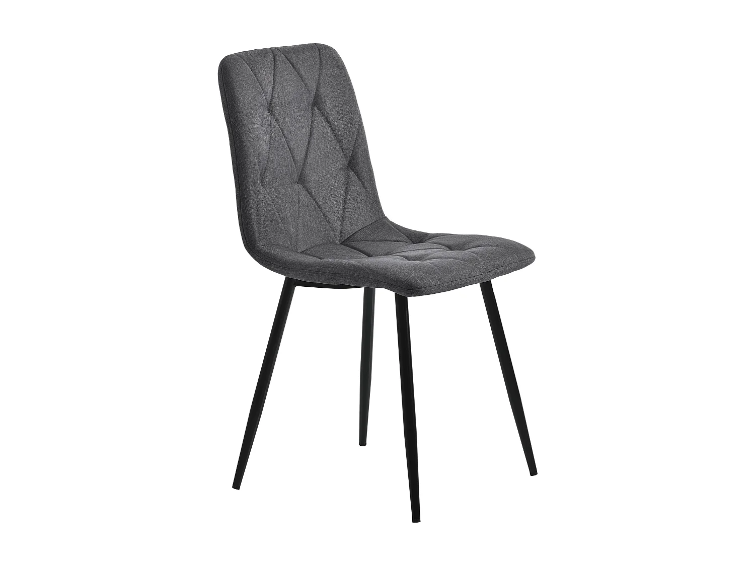 Lot de 4 chaises de salle à manger en lin gris foncé avec dossier rembourré, pieds en métal noir