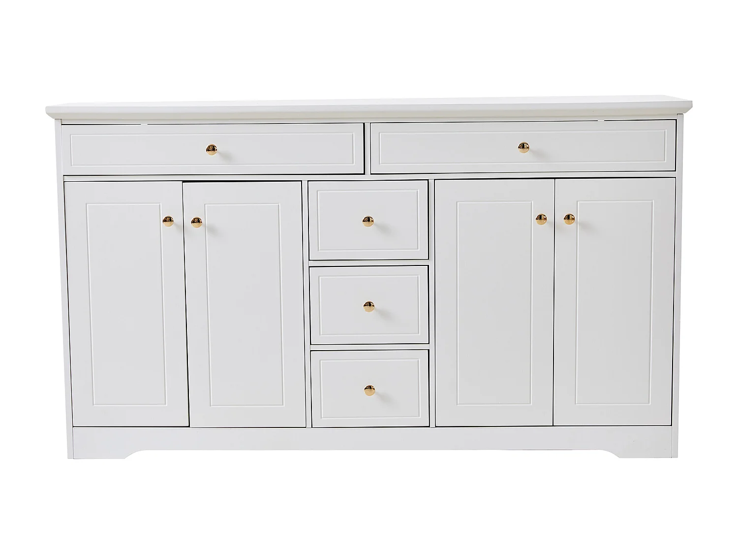 Buffet blanc avec 4 portes et 5 tiroirs de rangement avec étagères réglables - pour salon