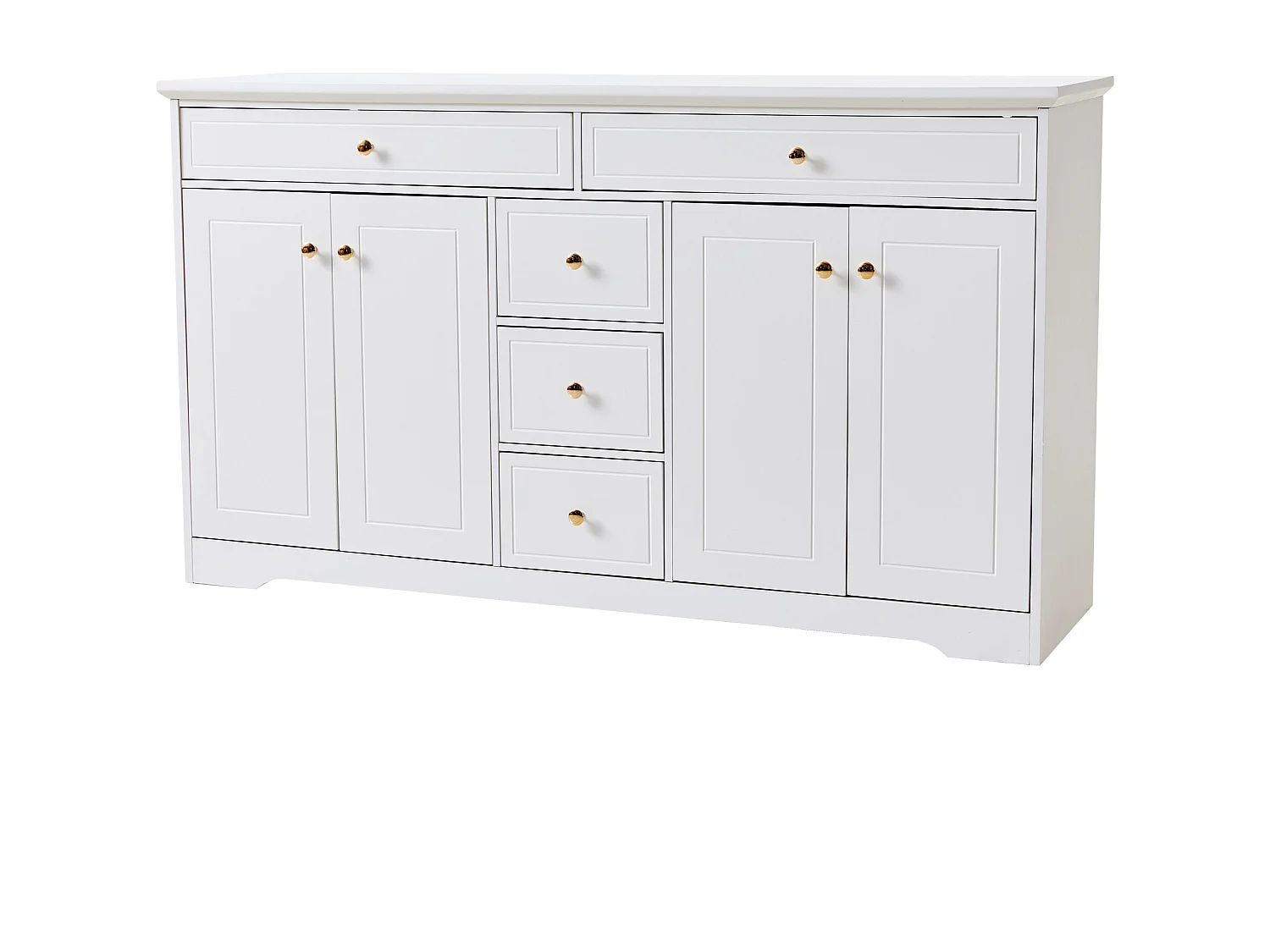 Buffet blanc avec 4 portes et 5 tiroirs de rangement avec étagères réglables - pour salon