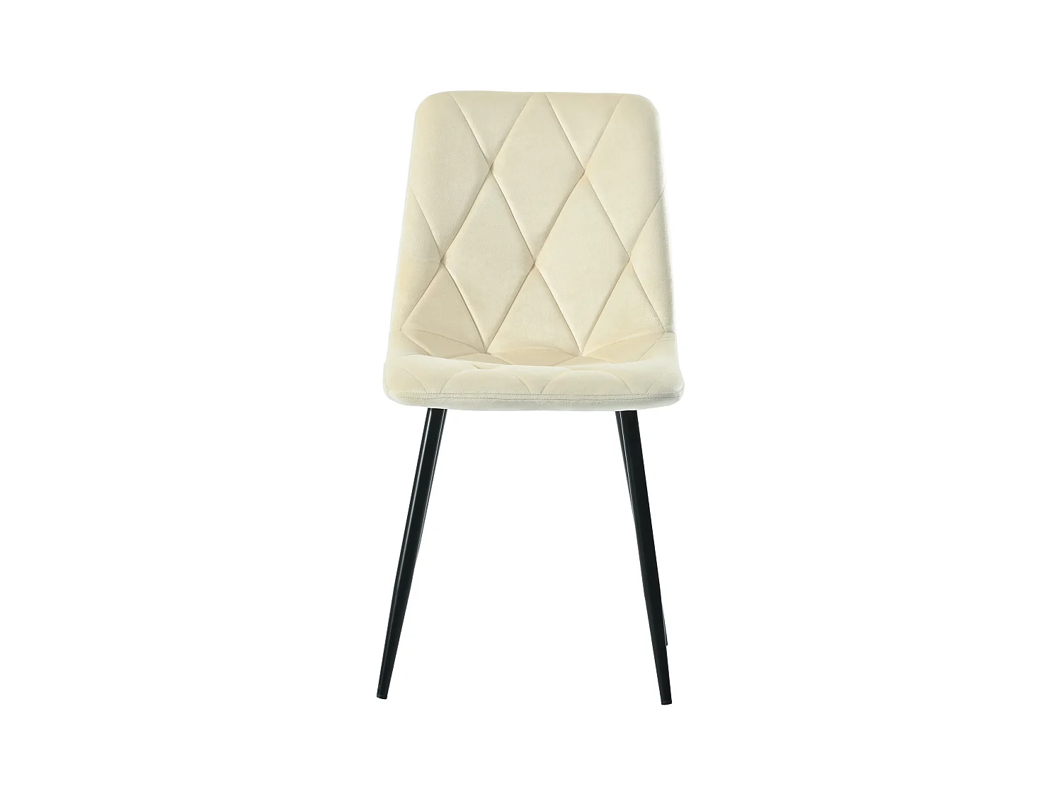 Lot de 4 chaises de salle à manger en velours beige avec dossier rembourré, pieds en métal noir