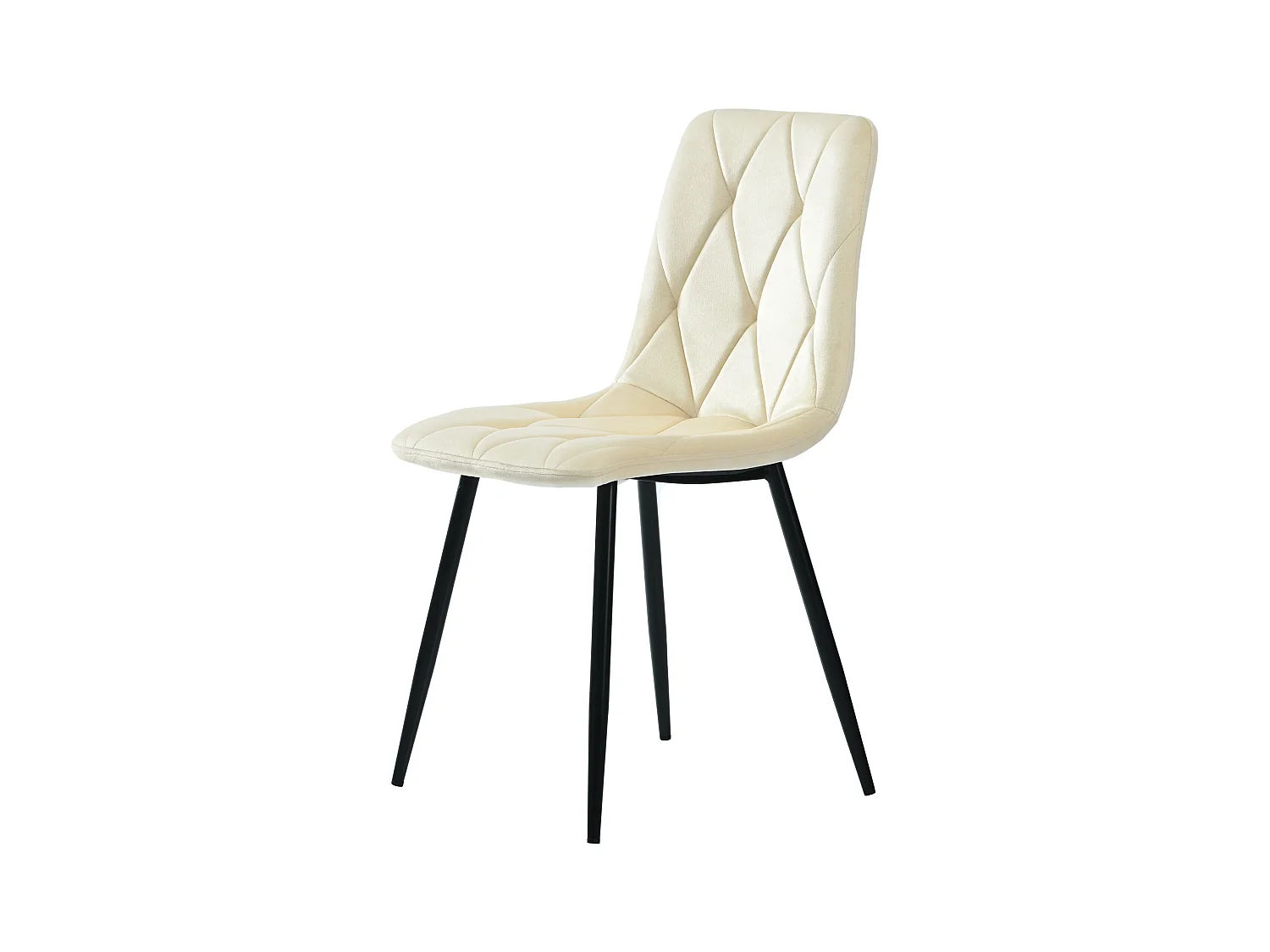 Lot de 4 chaises de salle à manger en velours beige avec dossier rembourré, pieds en métal noir