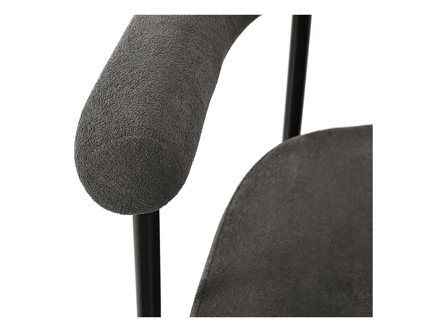 Lot de 2 chaises de salle à manger avec dossier en boucle et accoudoirs - tissu peluche gris foncé