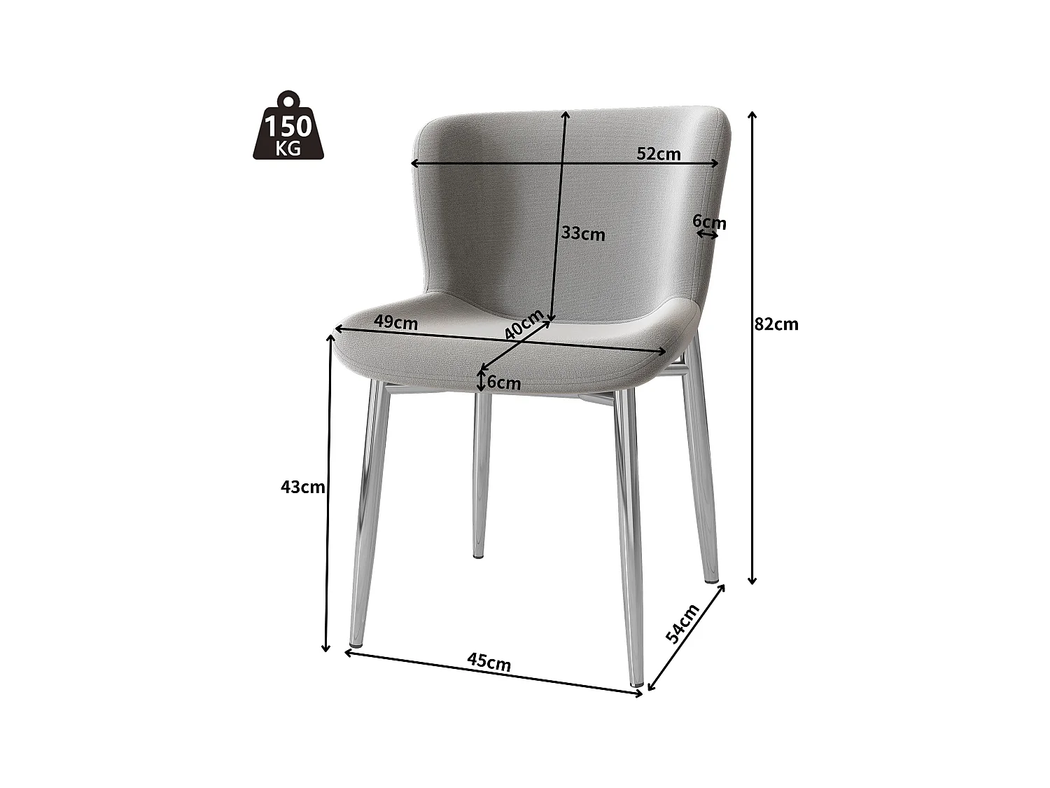 Set aus 4 Esszimmerstühlen aus grauem Samt, gepolsterte Rückenlehne und Beine aus silbernem Metall