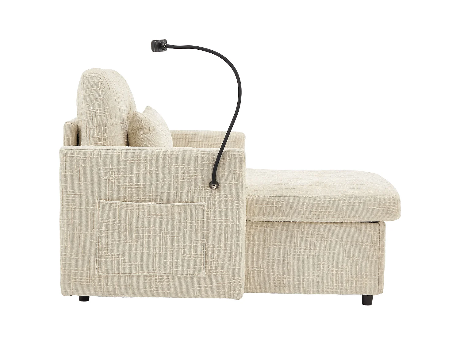 Canapé simple avec rangement, poches latérales et support pour téléphone - Chenille beige