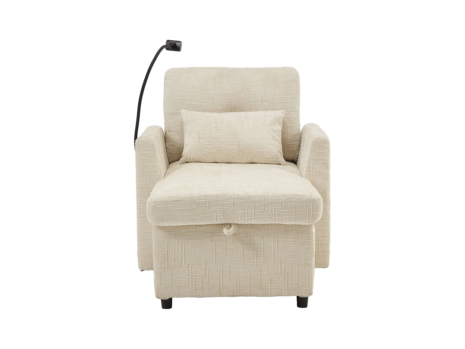 Einzel-Loungesofa mit Stauraum, Seitentaschen und Handyhalter - Chenille beige