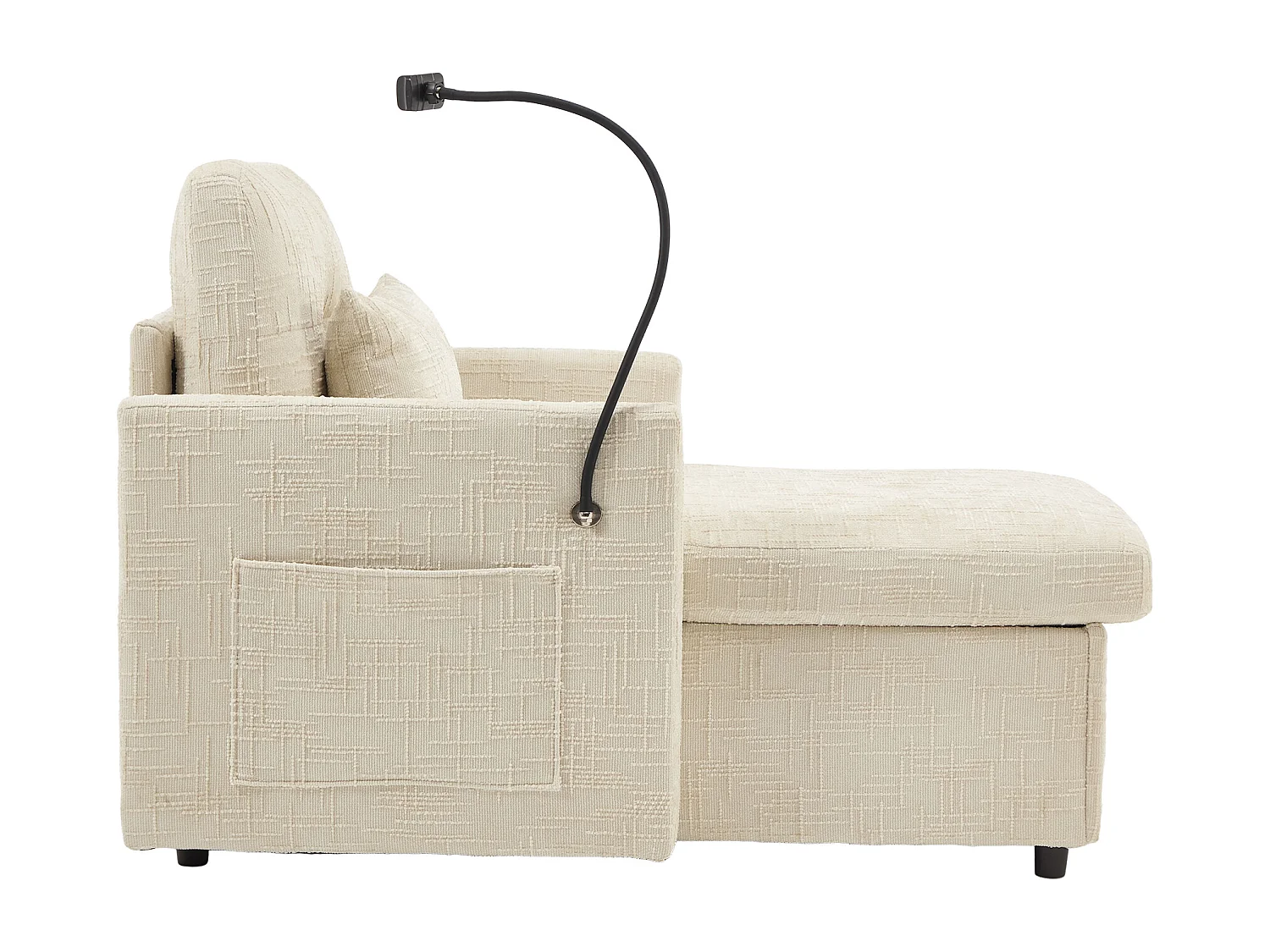 Einzel-Loungesofa mit Stauraum, Seitentaschen und Handyhalter - Chenille beige