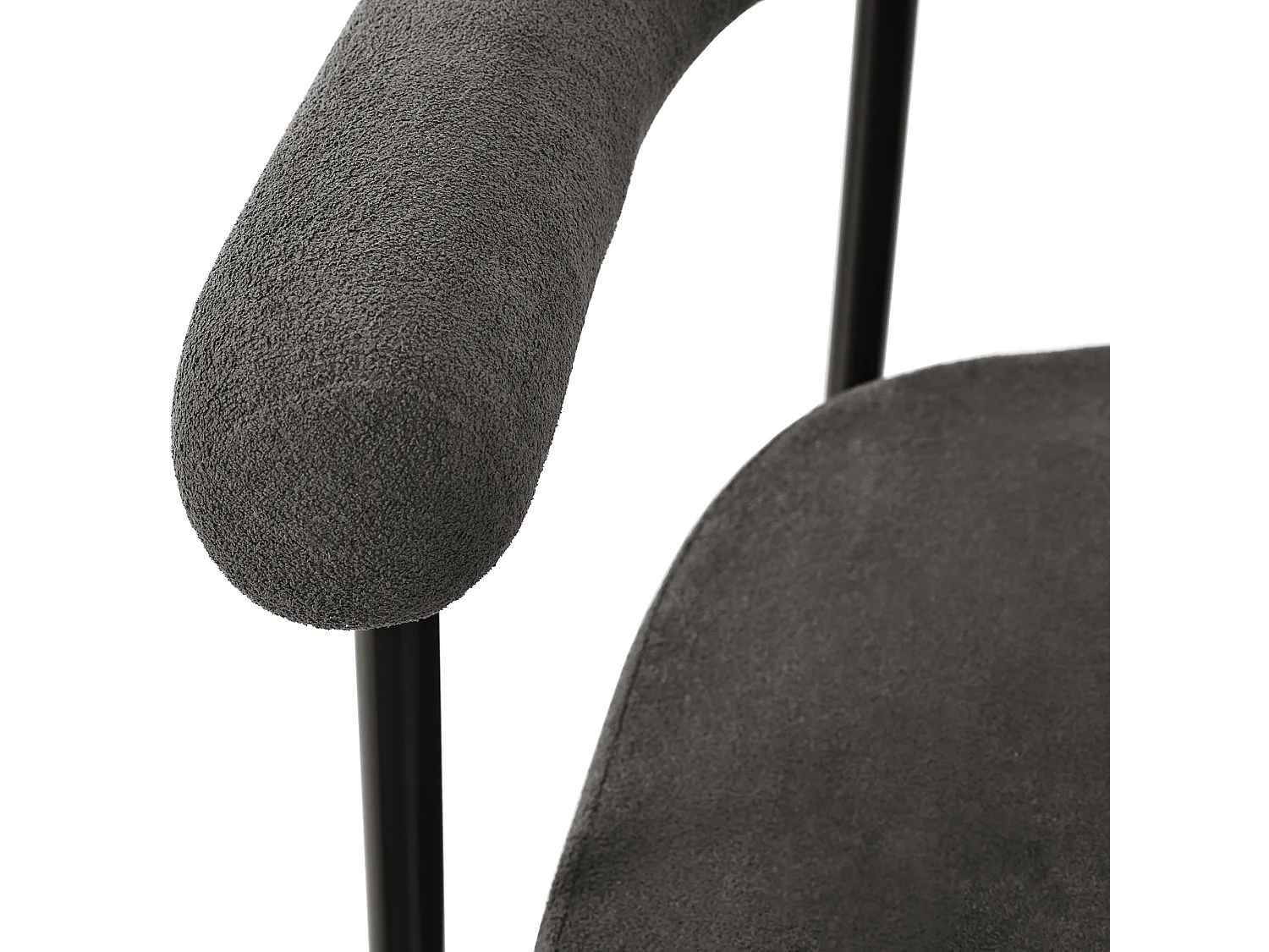 Lot de 4 chaises de salle à manger avec dossier en boucle et accoudoirs - tissu peluche gris foncé