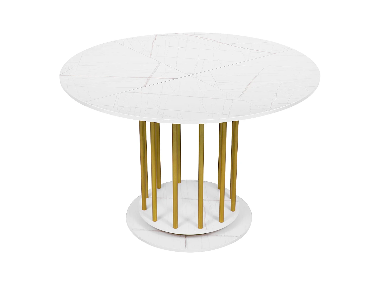 Table à manger ronde blanche avec plateau en MDF effet marbre et structure en métal - pour 2 à 4 personnes
