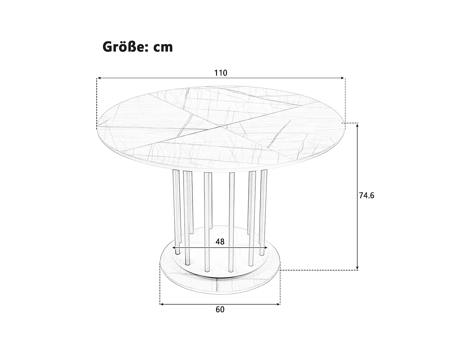 Table à manger ronde blanche avec plateau en MDF effet marbre et structure en métal - pour 2 à 4 personnes