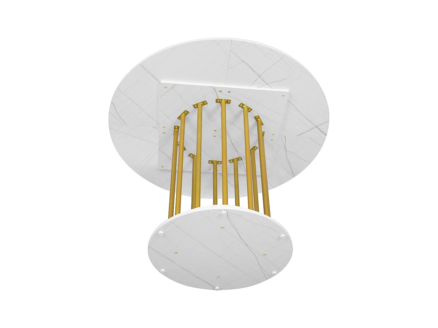 Table à manger ronde blanche avec plateau en MDF effet marbre et structure en métal - pour 2 à 4 personnes