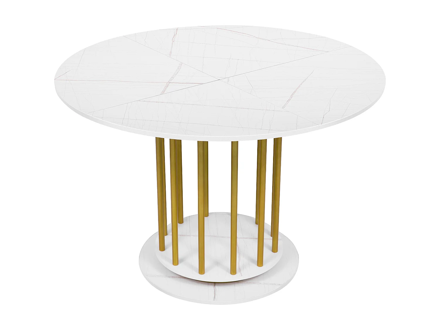 Witte ronde eettafel met MDF-blad in marmerlook en metalen frame - voor 2 tot 4 personen