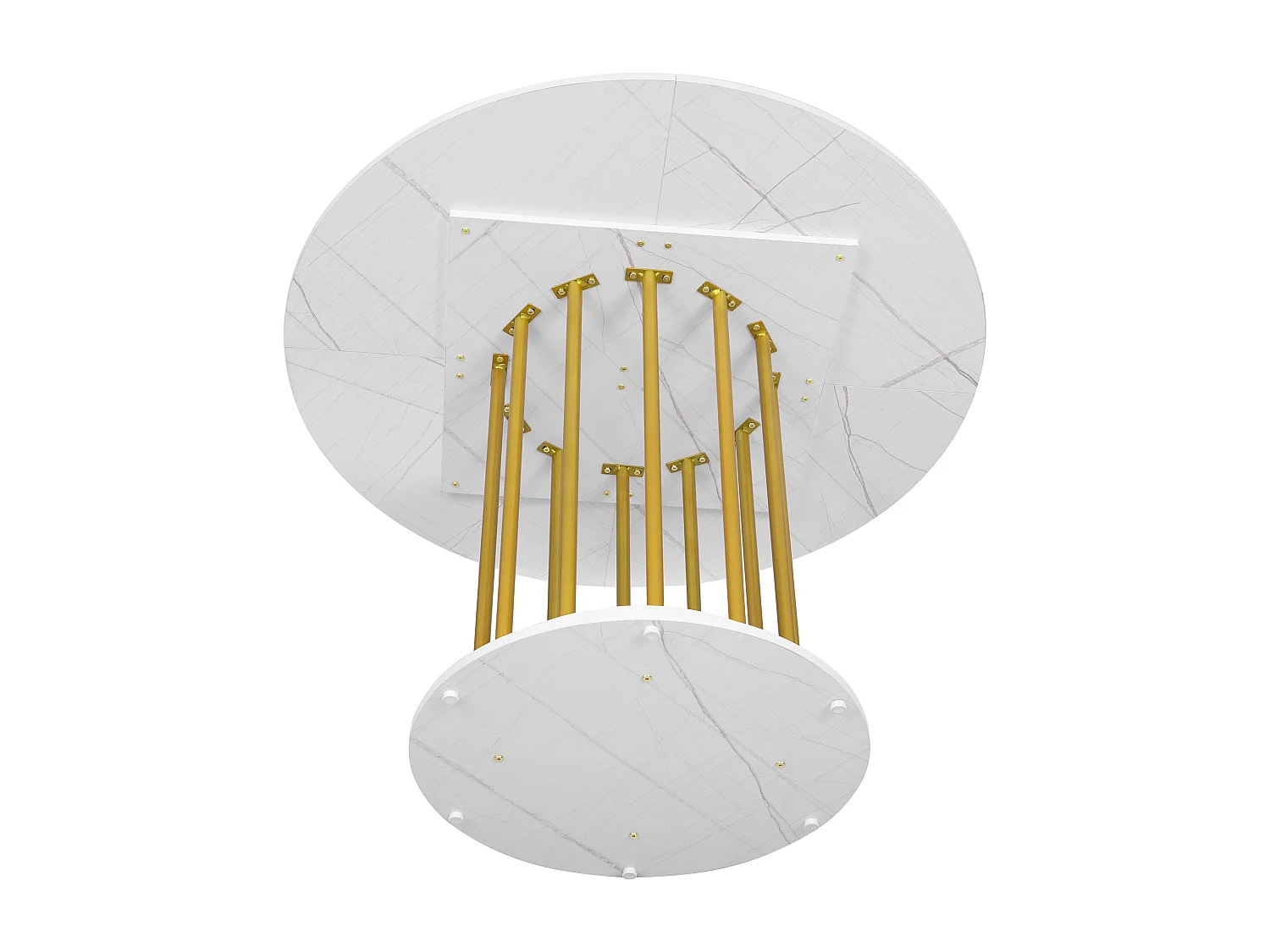 Witte ronde eettafel met MDF-blad in marmerlook en metalen frame - voor 2 tot 4 personen