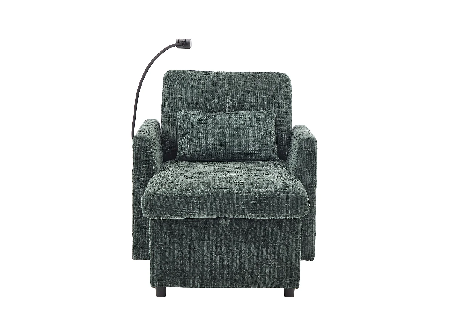 Sofá individual con almacenamiento, bolsillos laterales y soporte para teléfono - chenilla verde oscuro