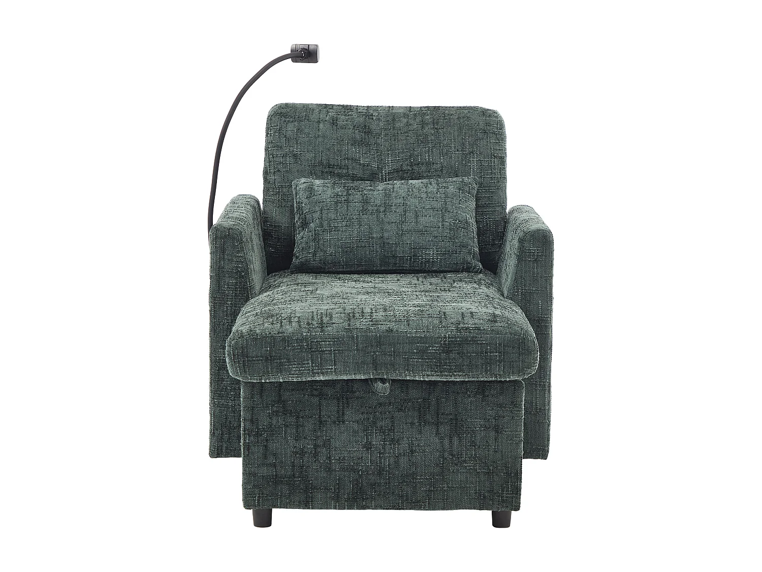 Einzel-Loungesofa mit Stauraum, Seitentaschen und Handyhalter - Chenille dunkelgrün