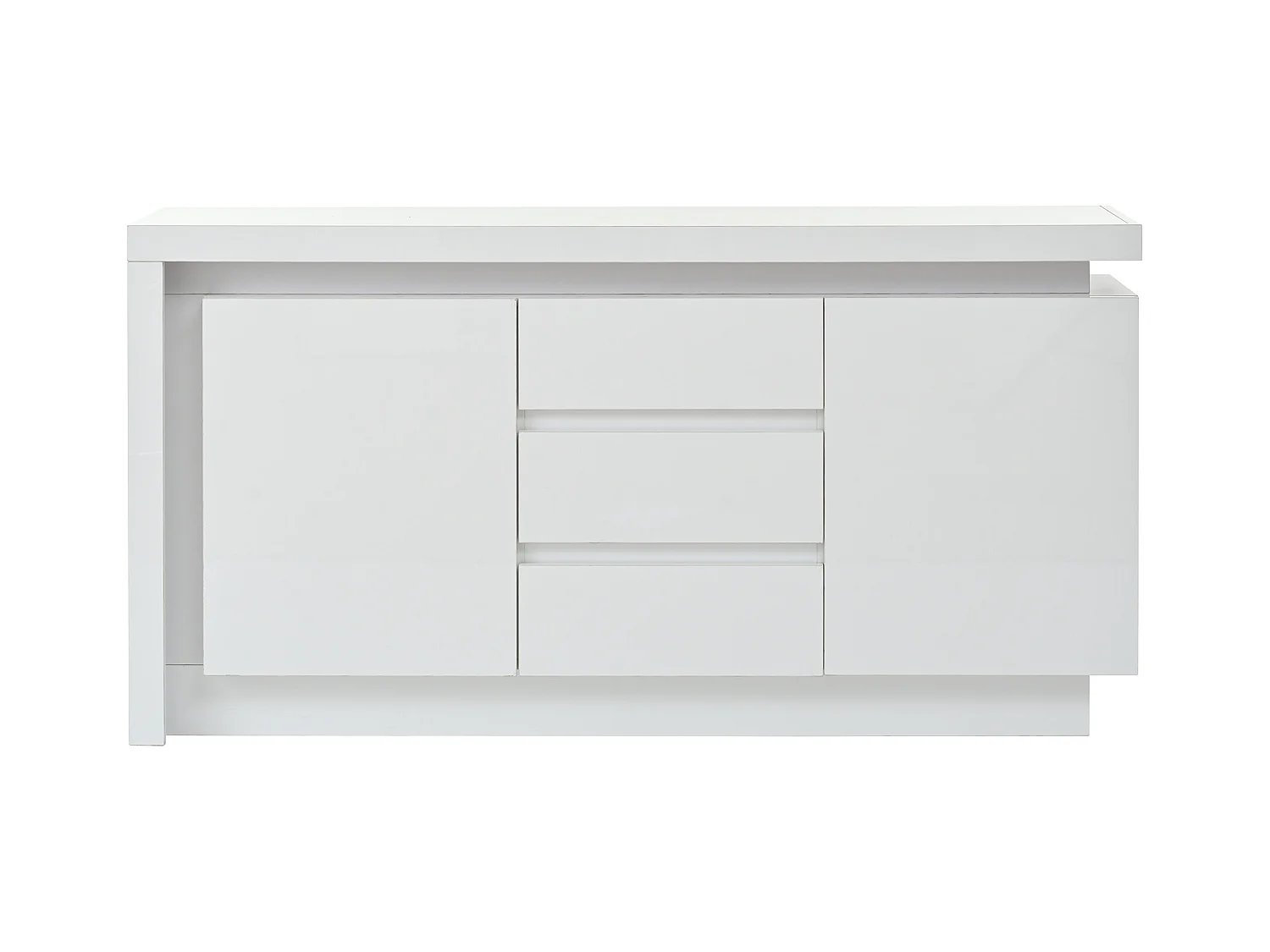 Buffet LED, buffet blanc avec 3 tiroirs et 2 portes, étagères réglables – pour salon ou chambre