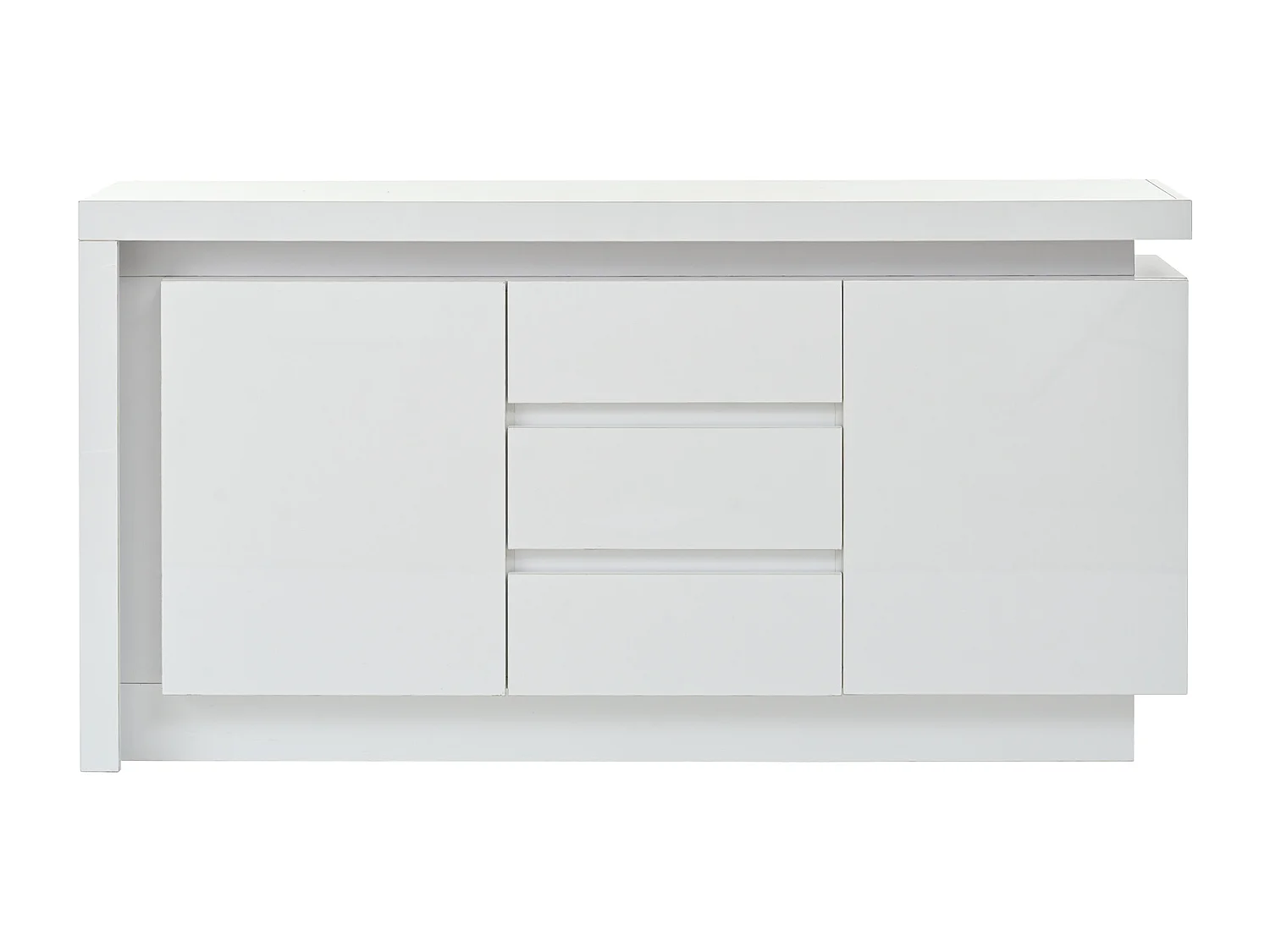 Buffet LED, buffet blanc avec 3 tiroirs et 2 portes, étagères réglables – pour salon ou chambre