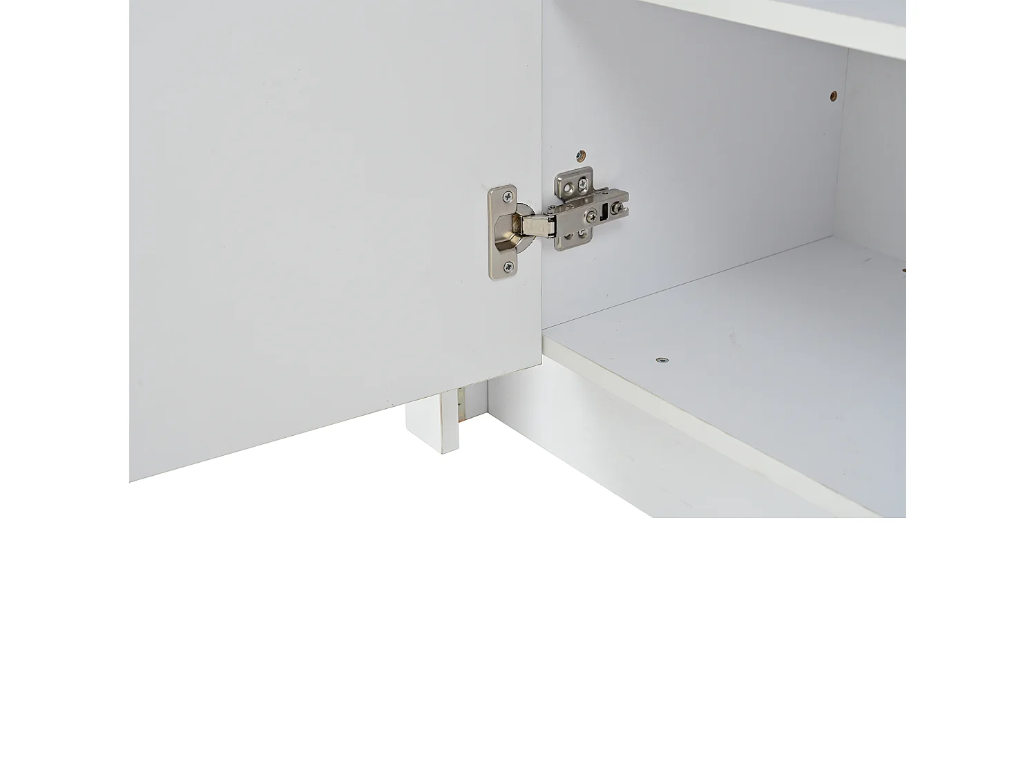 Buffet LED, buffet blanc avec 3 tiroirs et 2 portes, étagères réglables – pour salon ou chambre