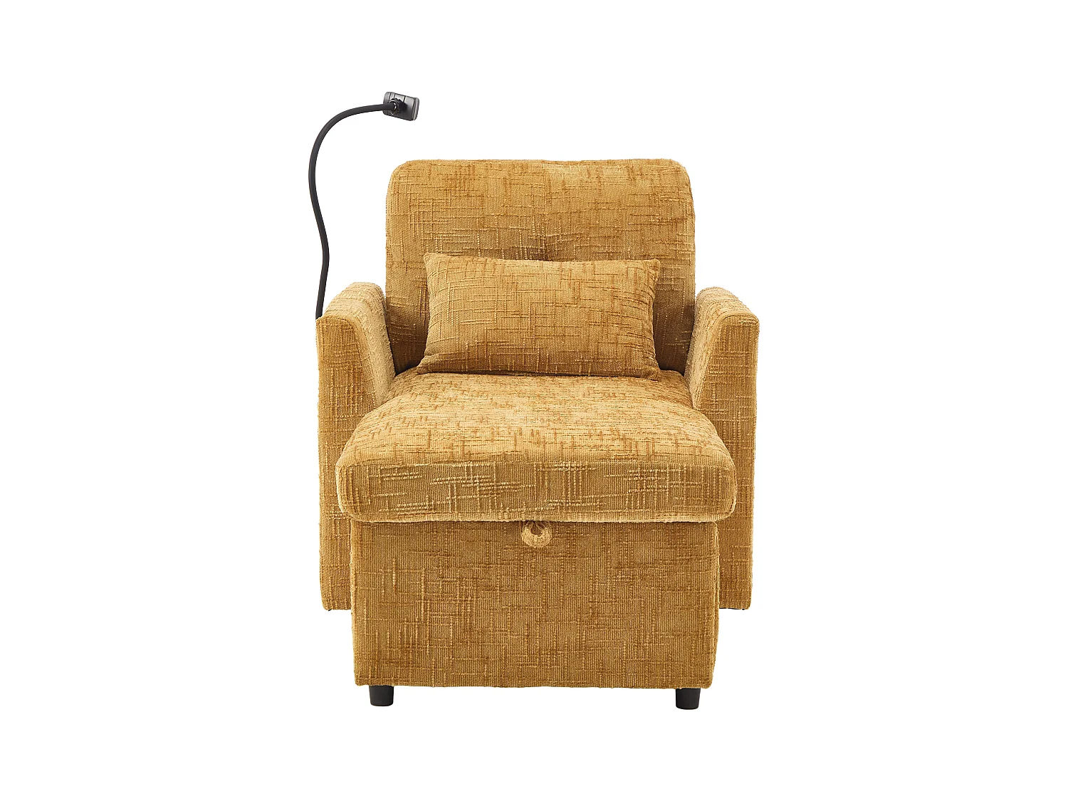 Einzel-Loungesofa mit Stauraum, Seitentaschen und Handyhalter - Chenille gelb